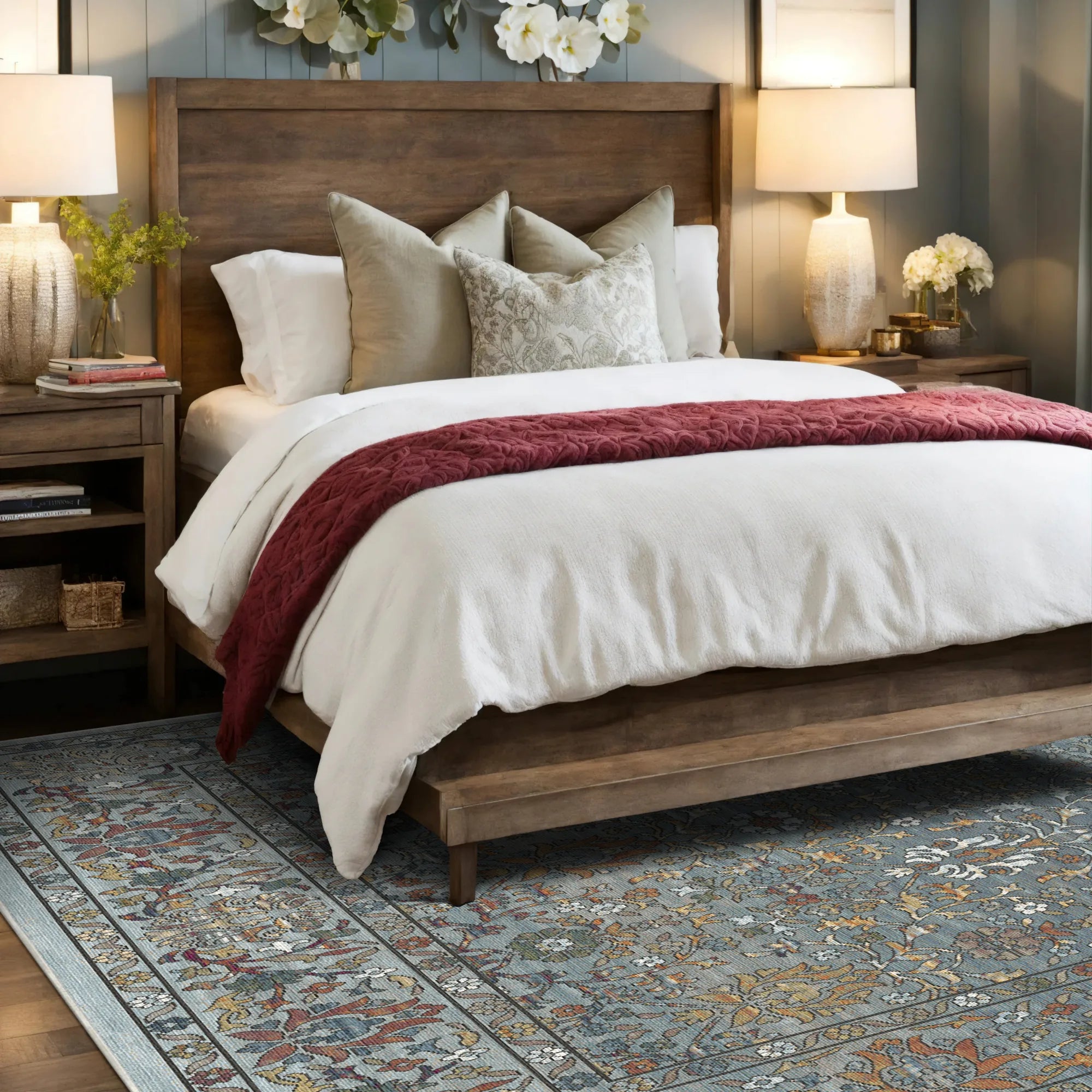 Antique Azure Meadow Floral Rug