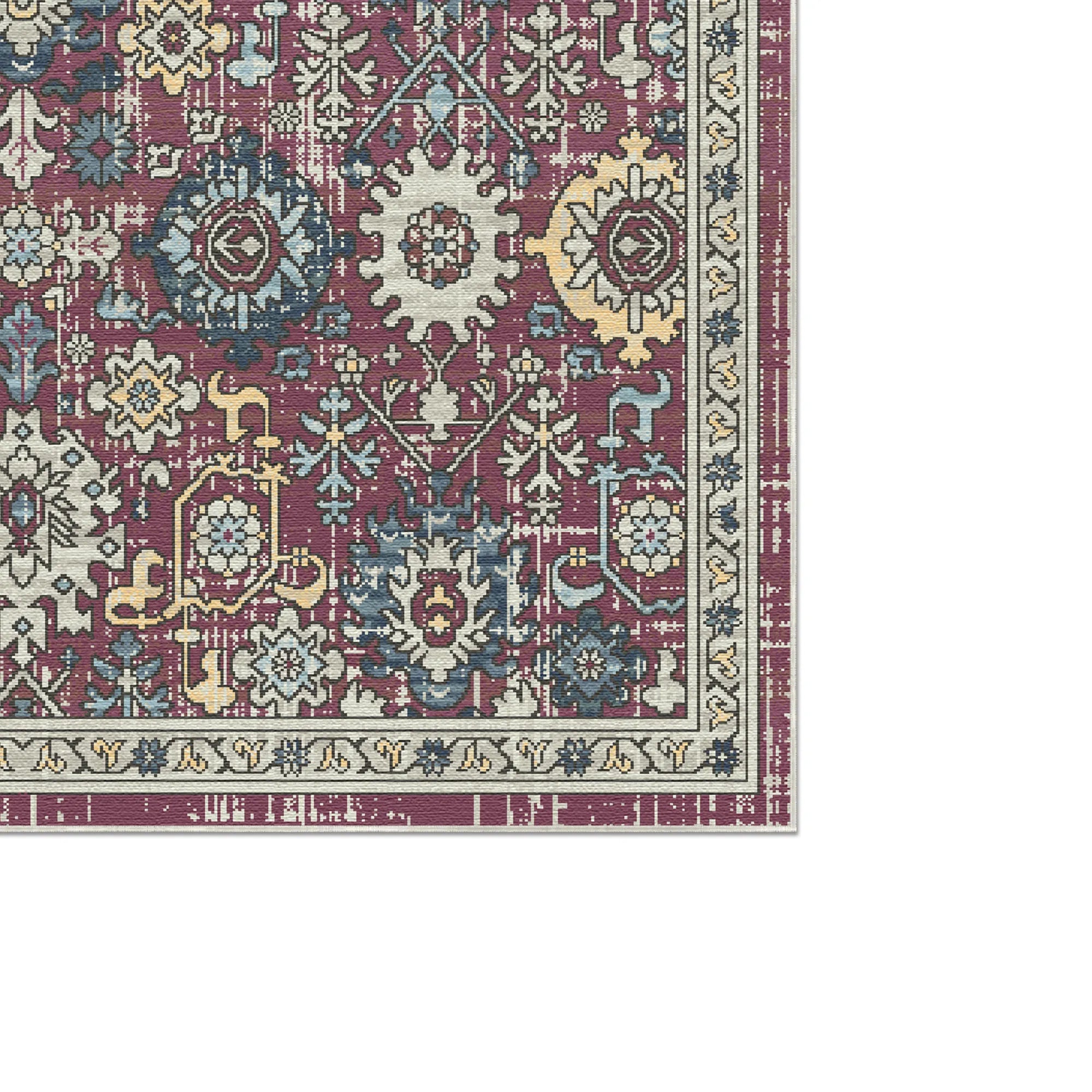 Tribal Berry Medallion Washable Rug