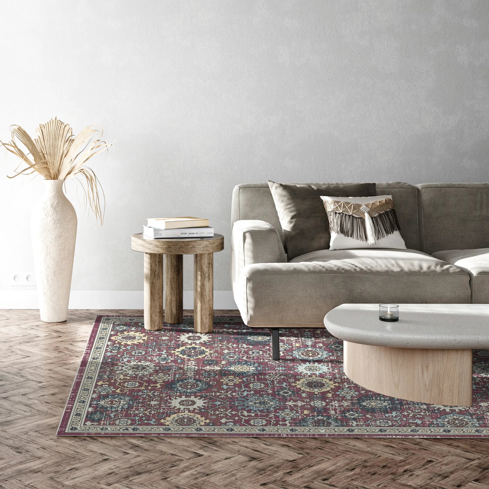 Tribal Berry Medallion Washable Rug