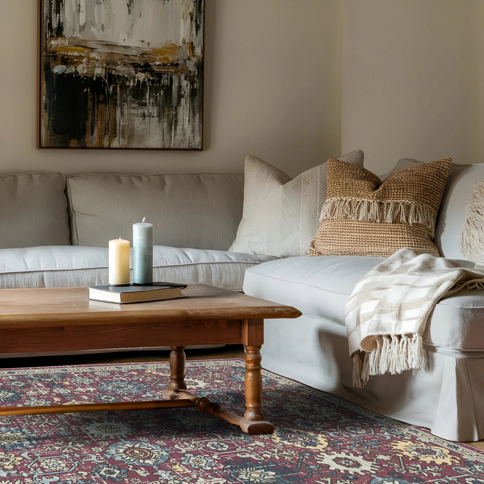 Tribal Berry Medallion Washable Rug