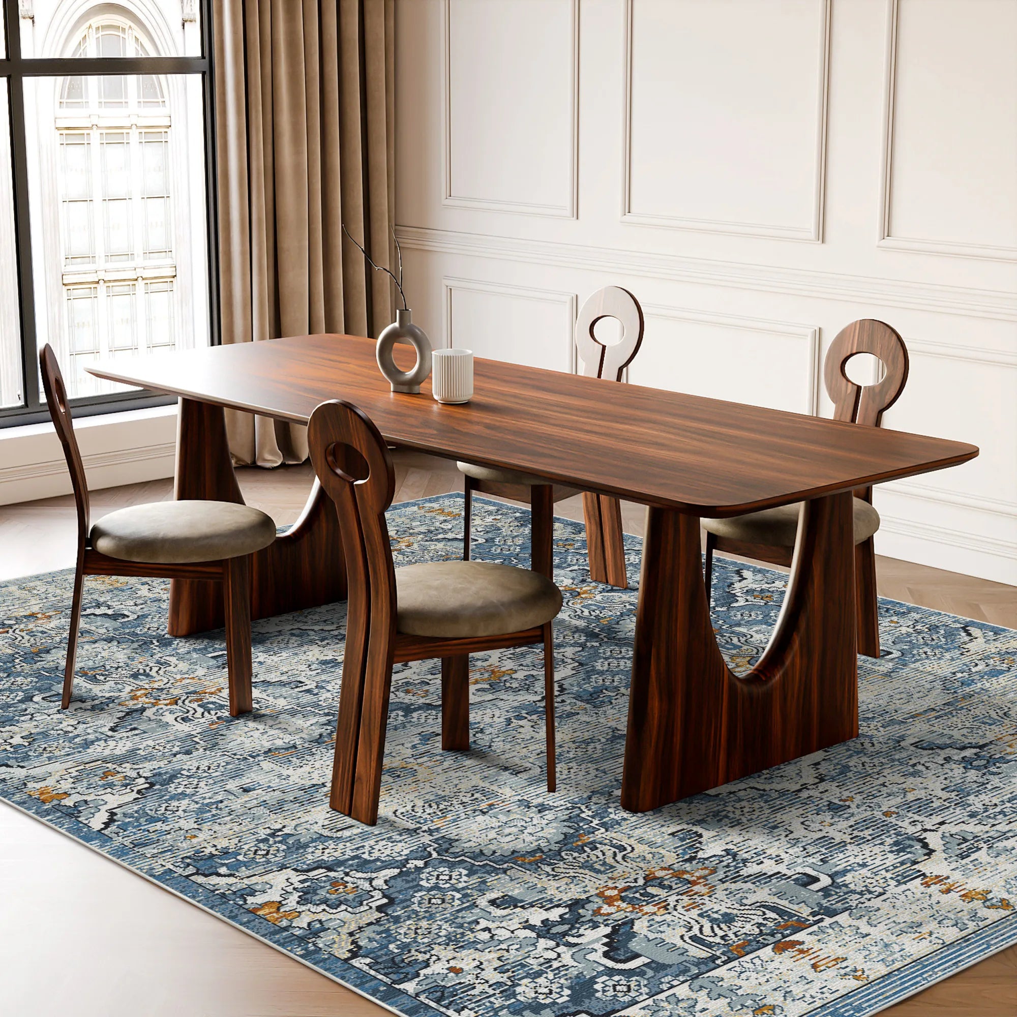 Antique Indigo Serapi Lattice Rug