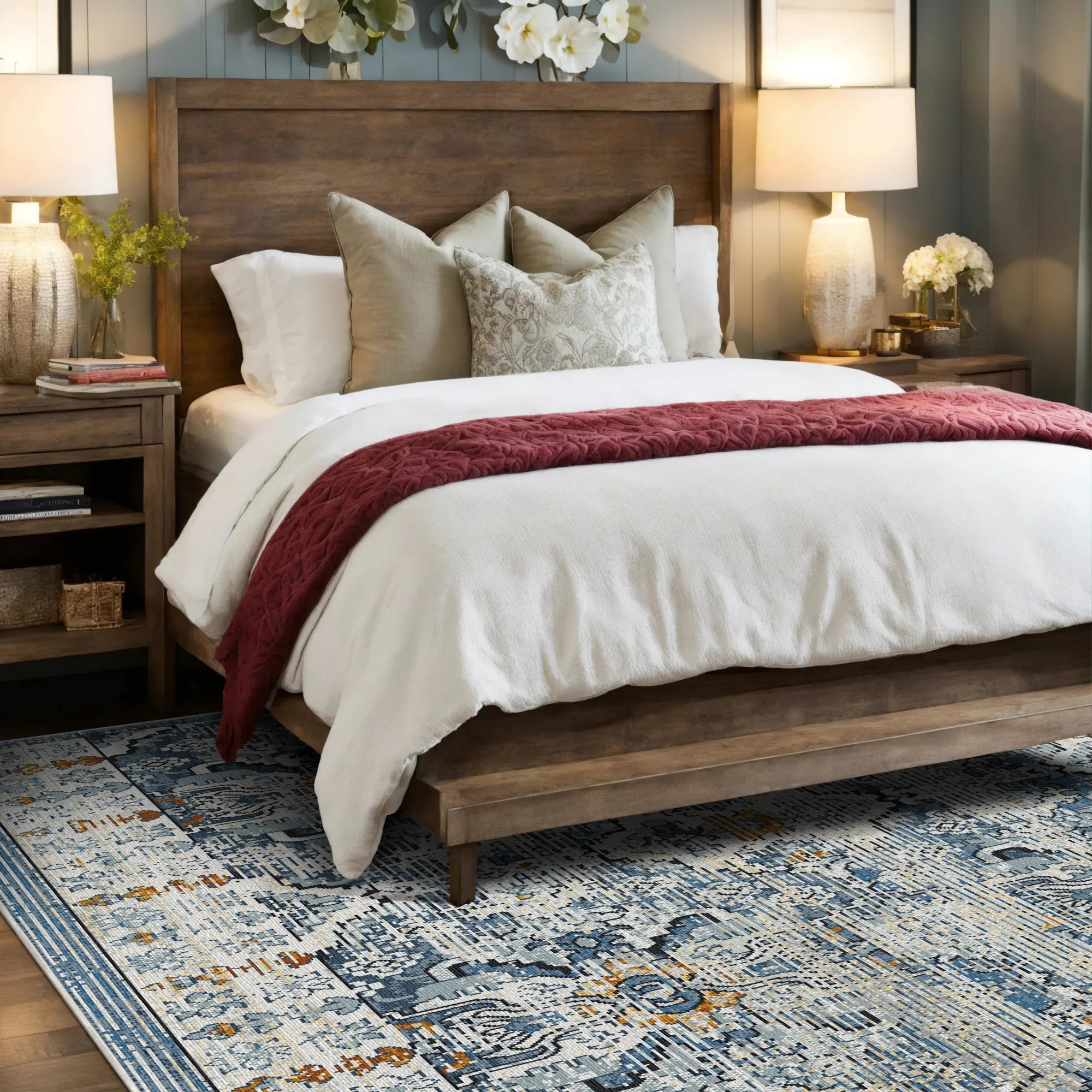 Antique Indigo Serapi Lattice Rug