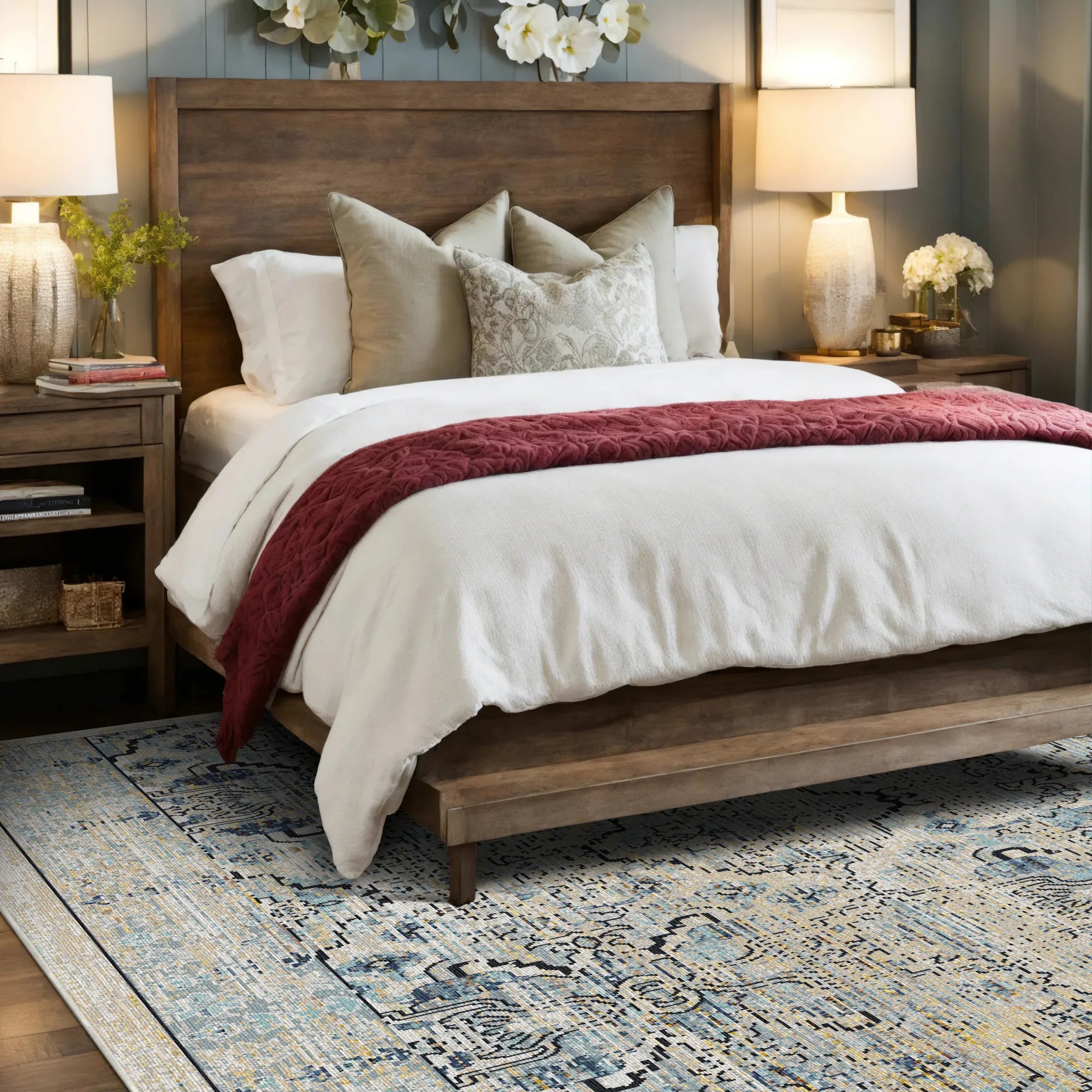 Vintage Neutral Serapi Lattice Rug