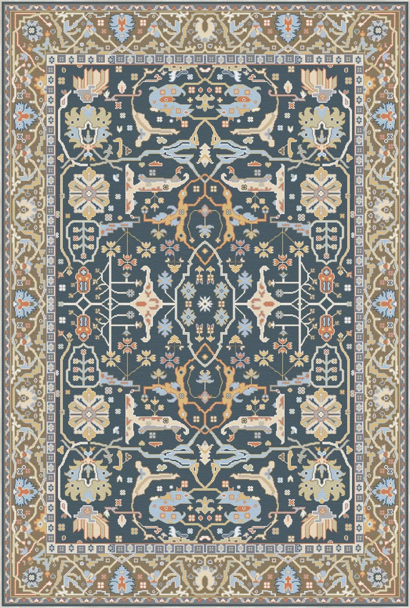 Legacy Steel Palmette Floral Rug
