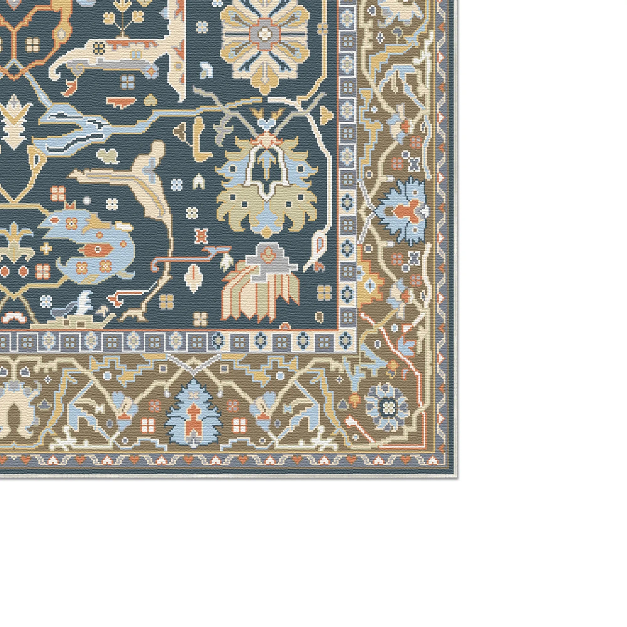 Legacy Steel Palmette Floral Rug