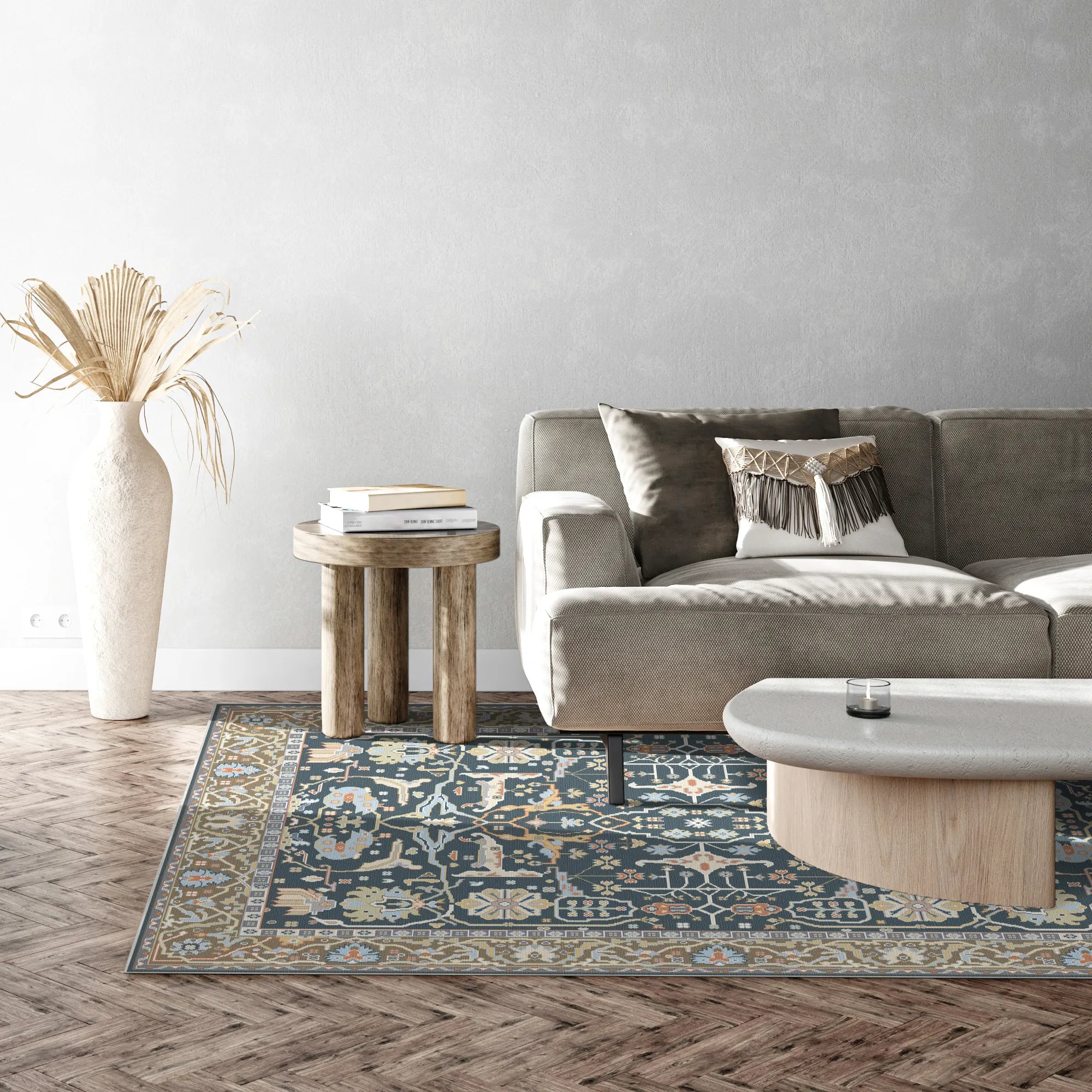 Legacy Steel Palmette Floral Rug