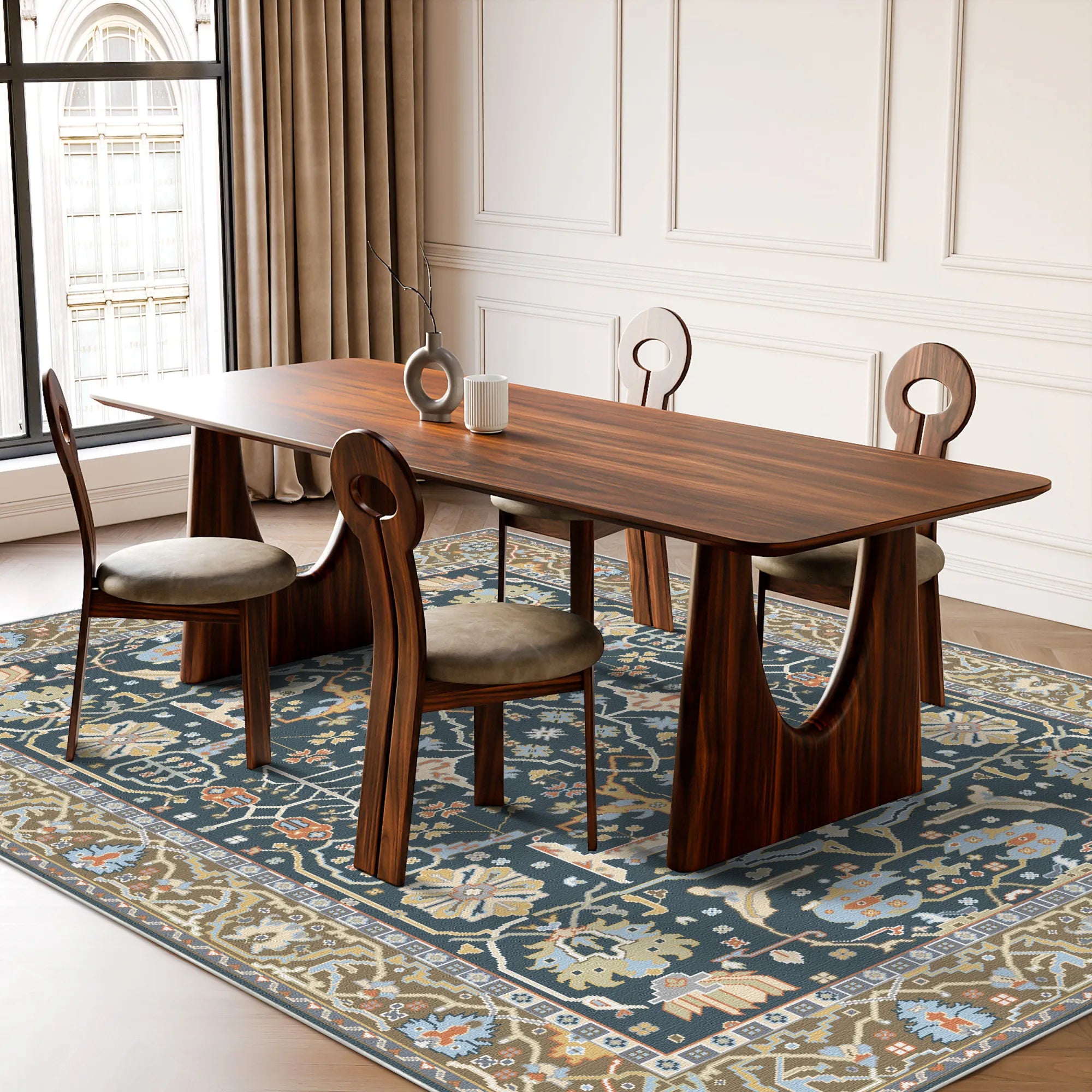 Legacy Steel Palmette Floral Rug