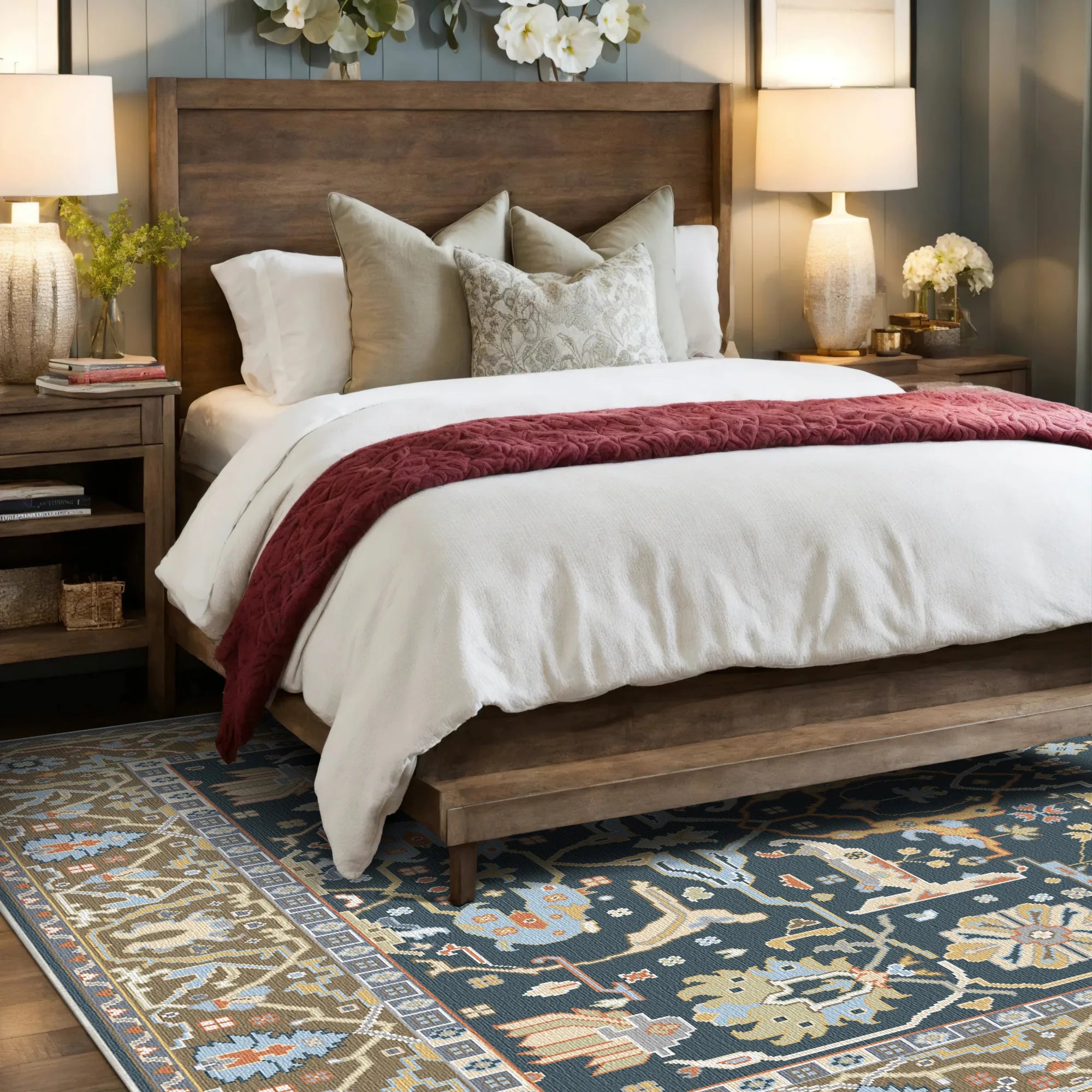 Legacy Steel Palmette Floral Rug