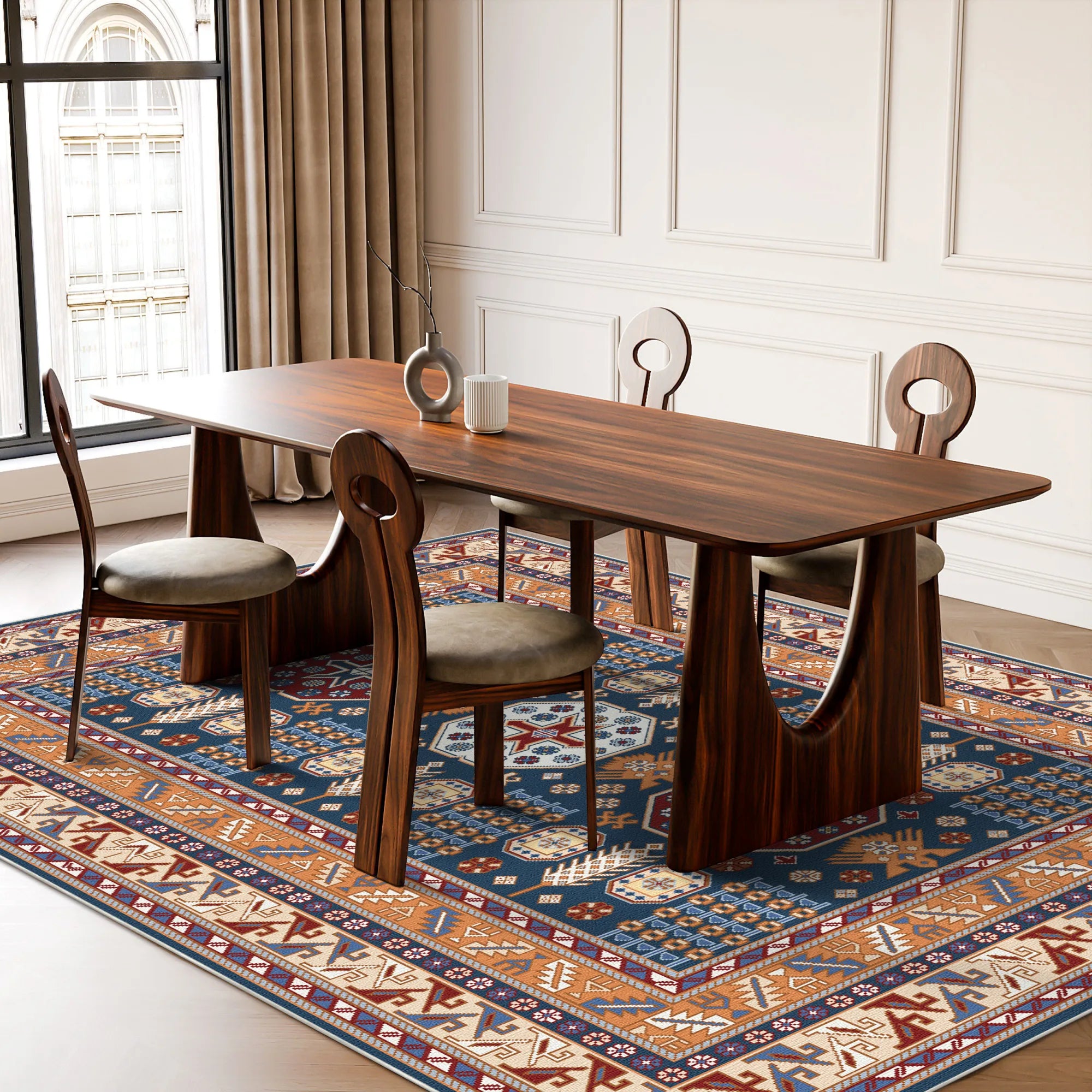 Vesper Azure Tribal Geometric Rug