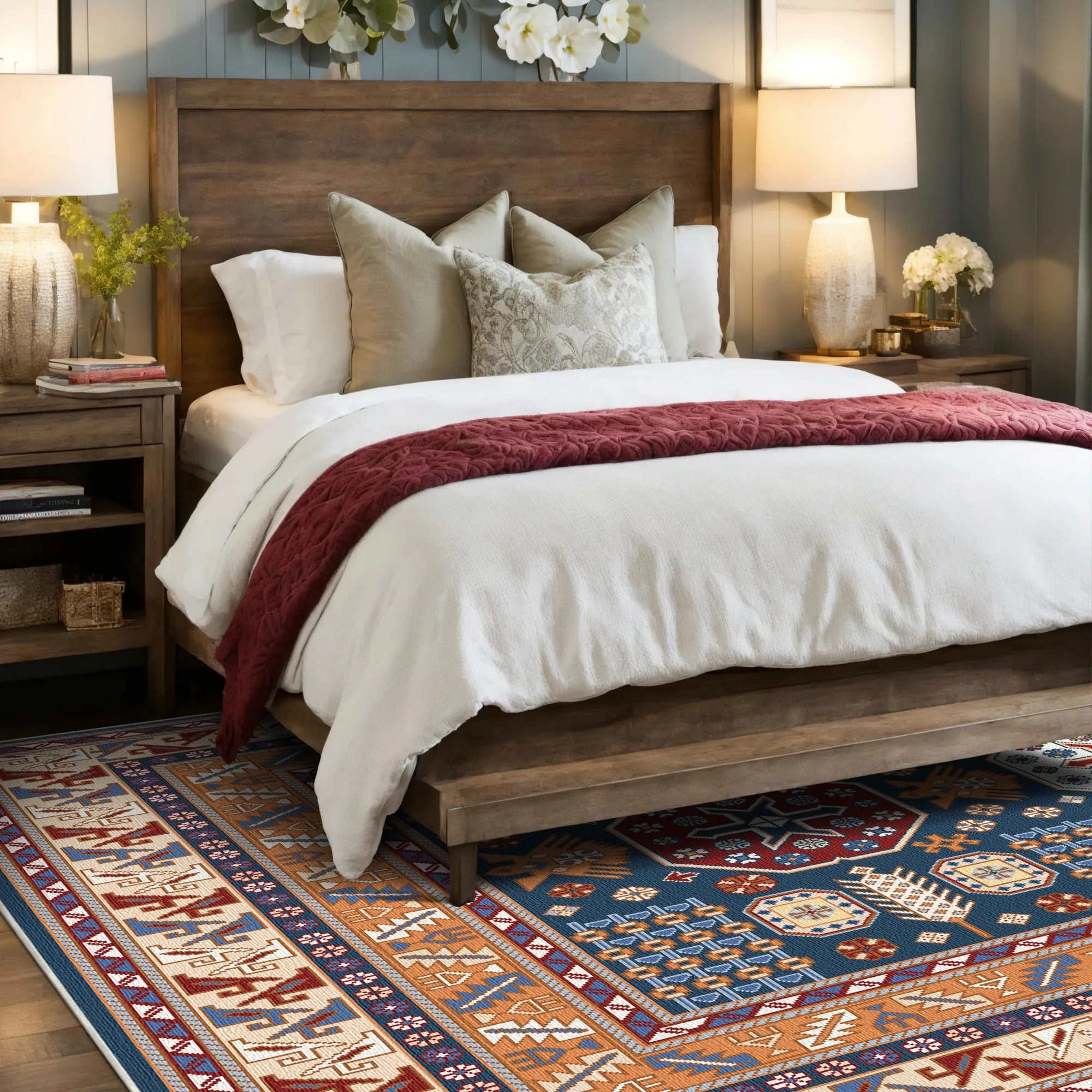 Vesper Azure Tribal Geometric Rug