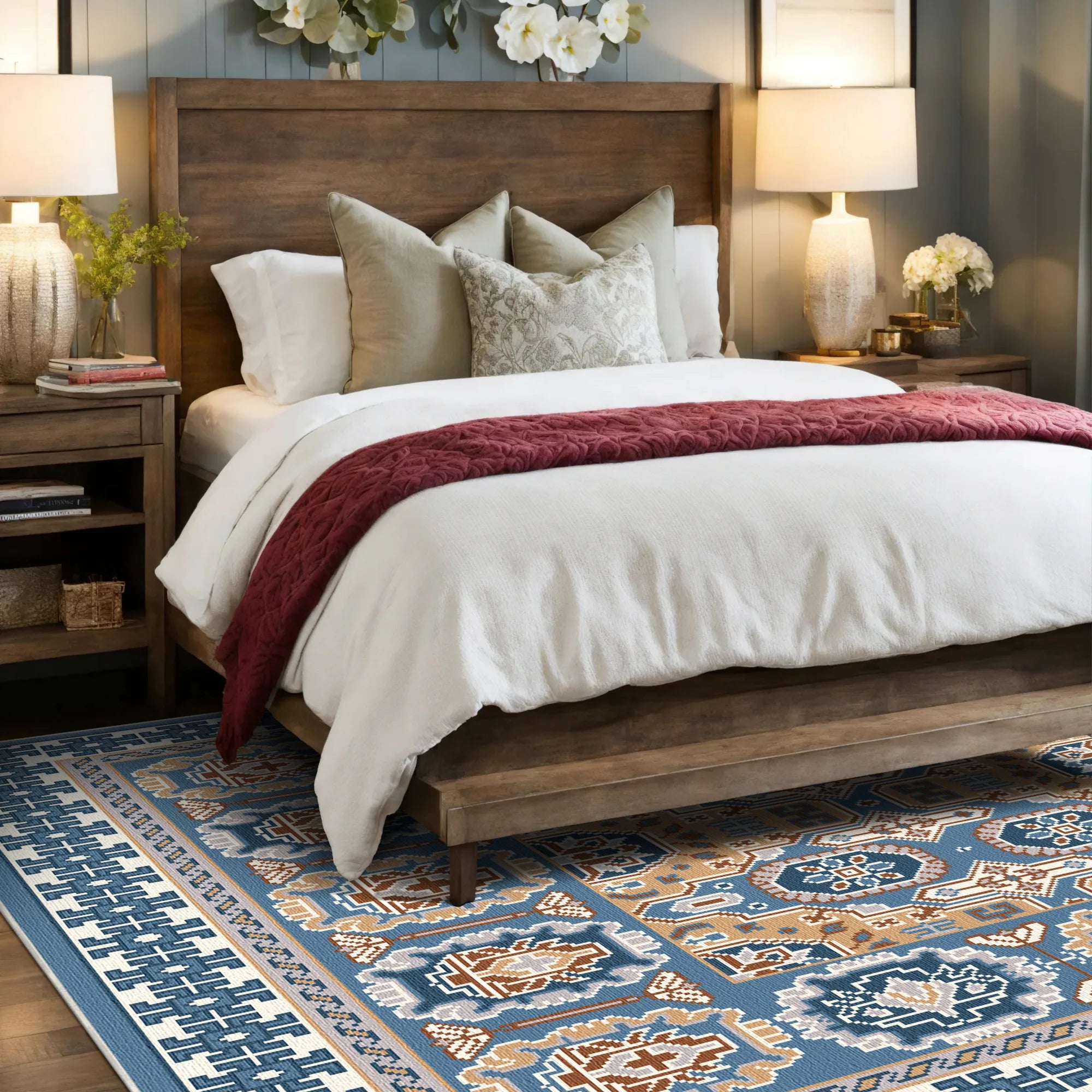 Solas Azure Lattice Geometric Rug