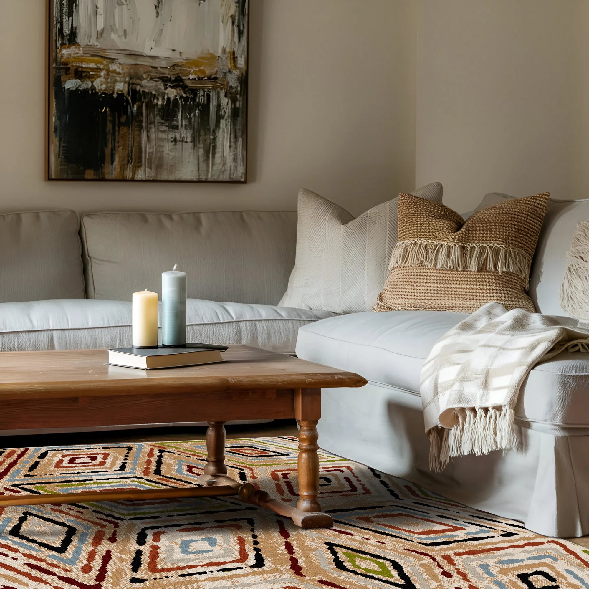 Vibrant Boho Geometric Diamond Rug