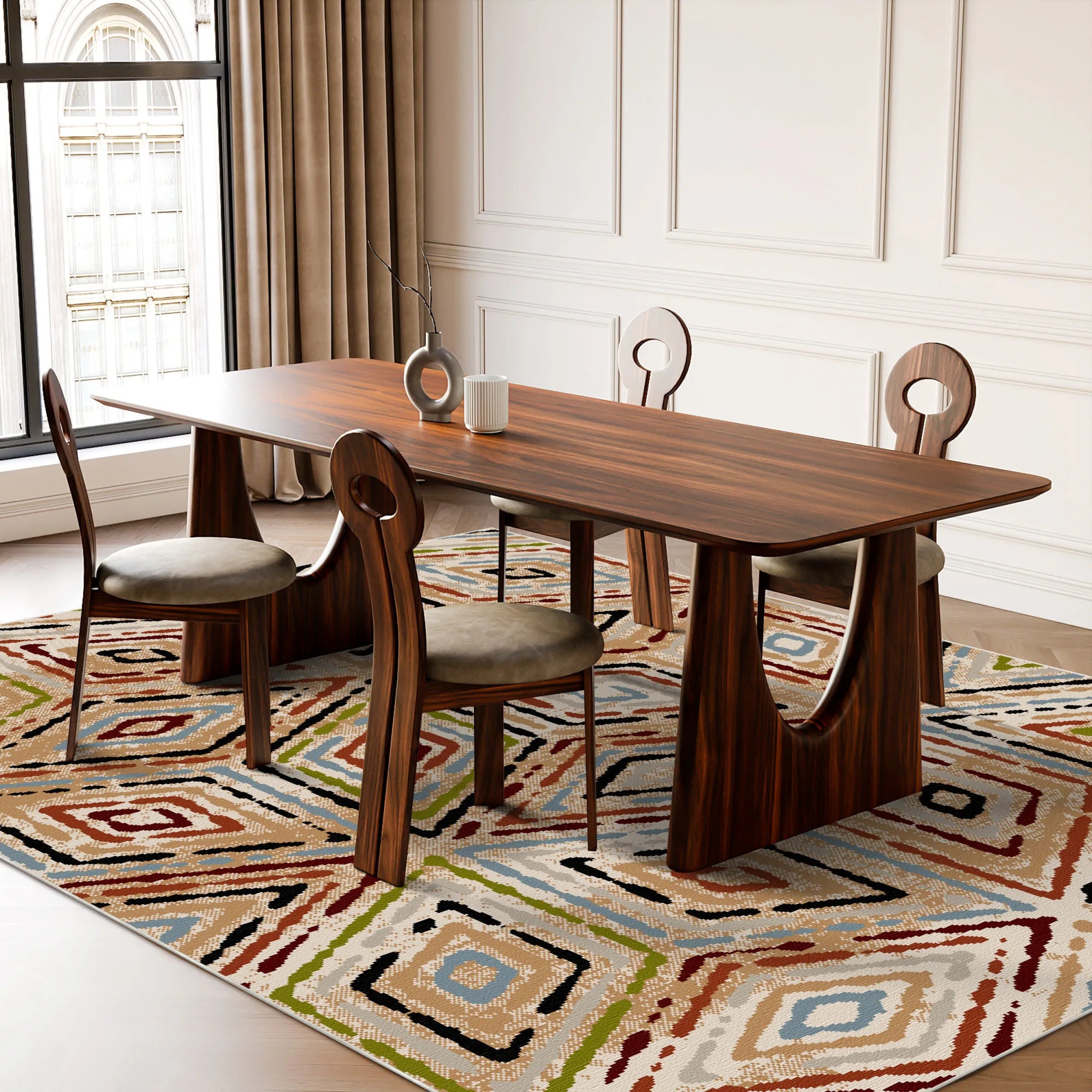 Vibrant Boho Geometric Diamond Rug