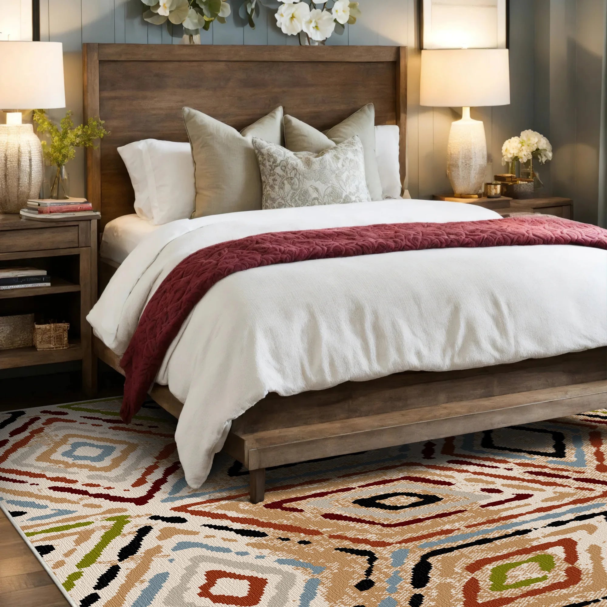 Vibrant Boho Geometric Diamond Rug