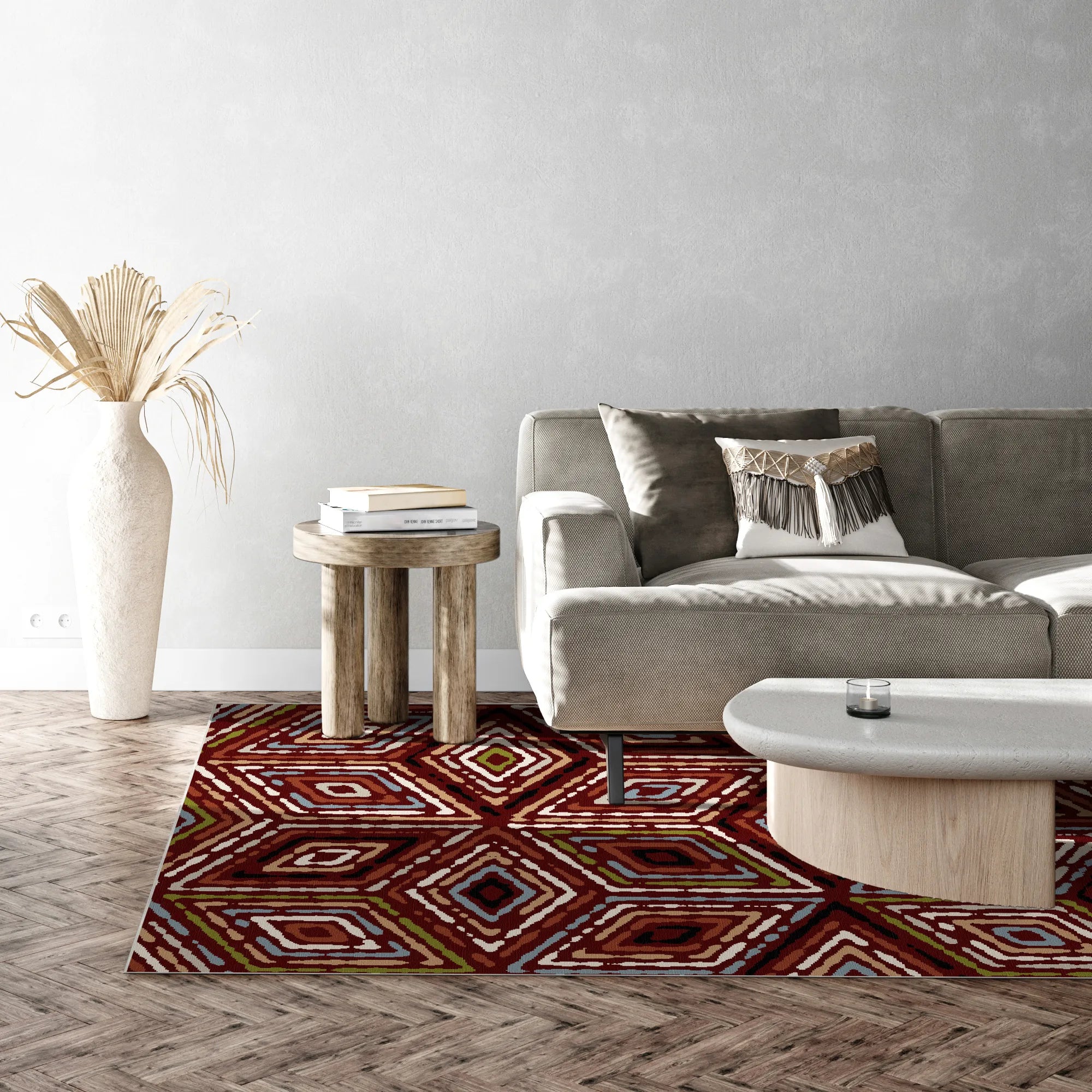 Rustic Red Tribal Diamond Rug