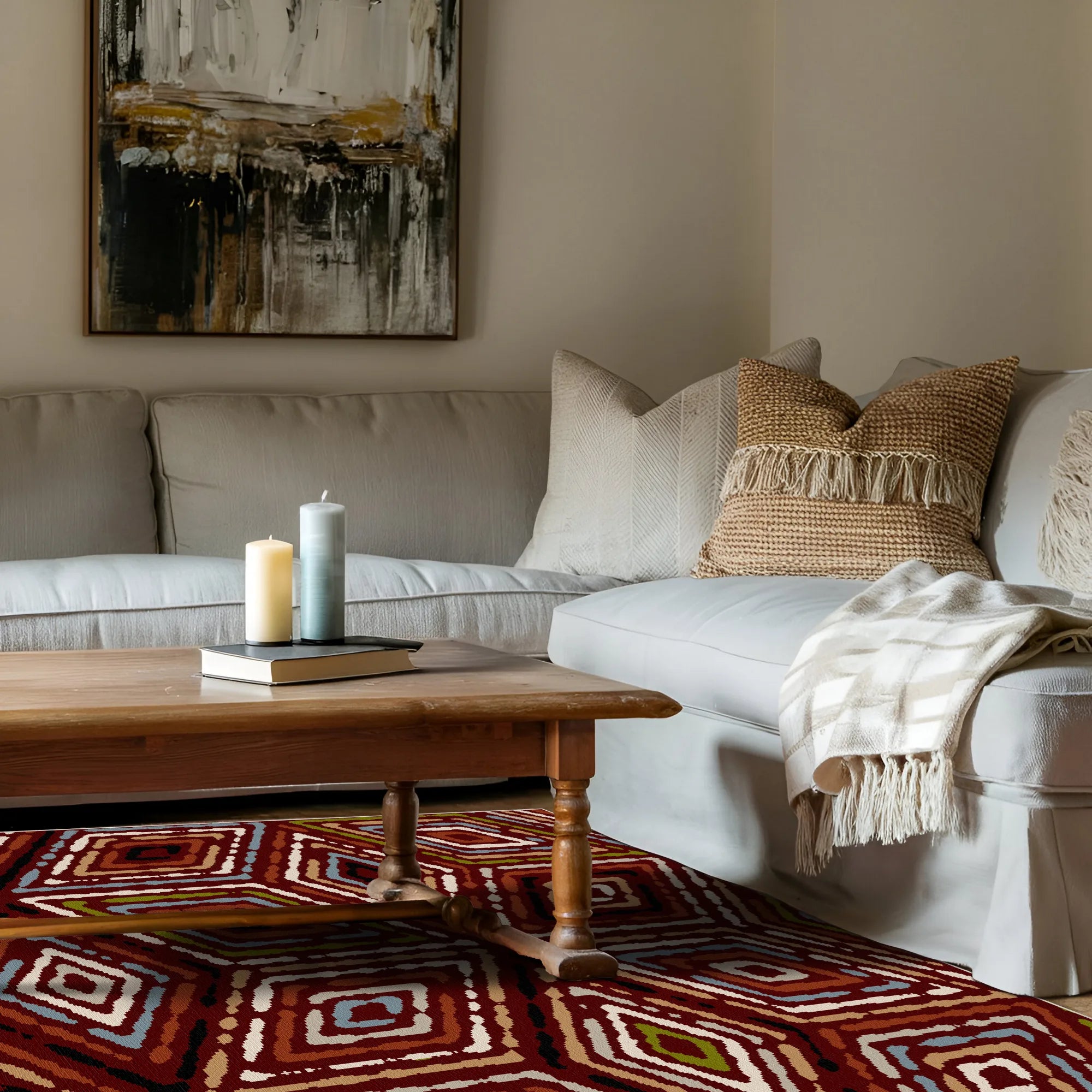 Rustic Red Tribal Diamond Rug