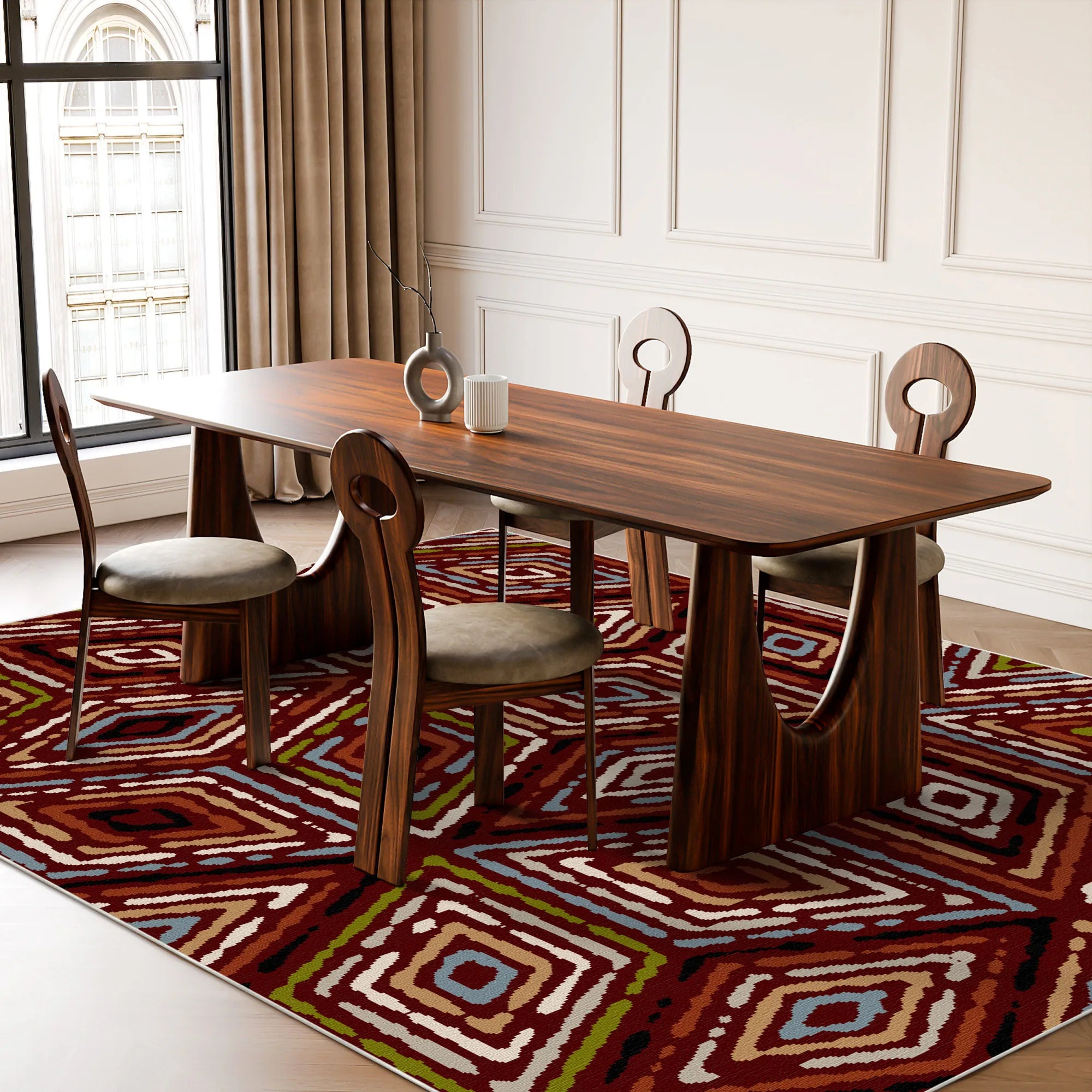 Rustic Red Tribal Diamond Rug