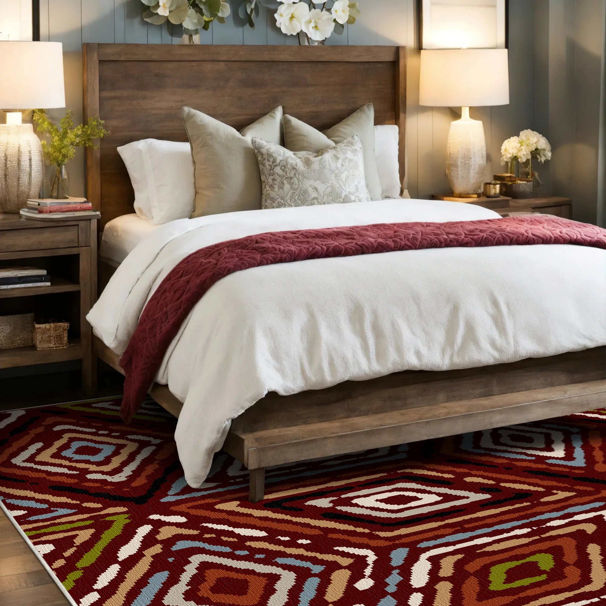 Rustic Red Tribal Diamond Rug