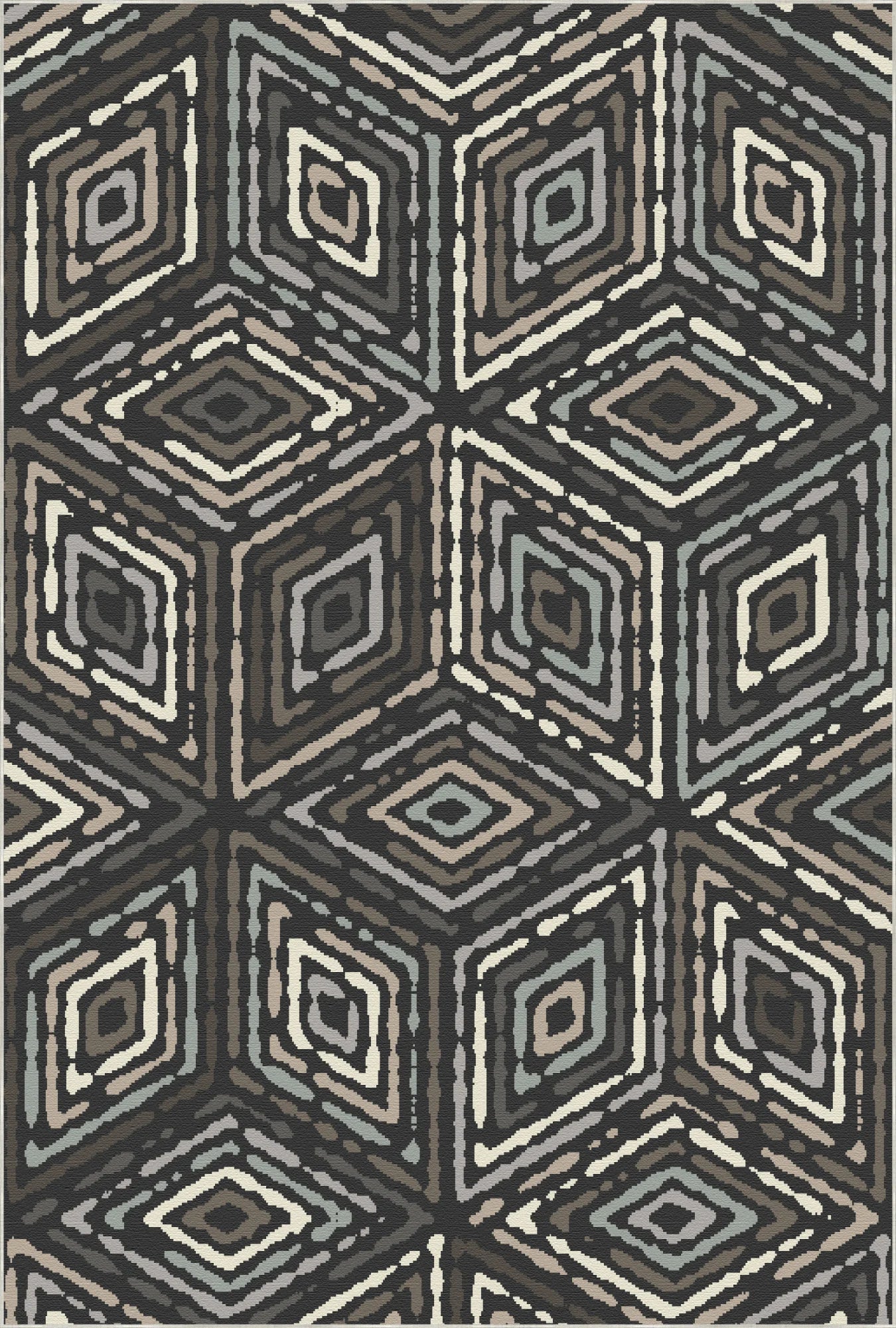 Modern Charcoal Tribal Diamond Rug