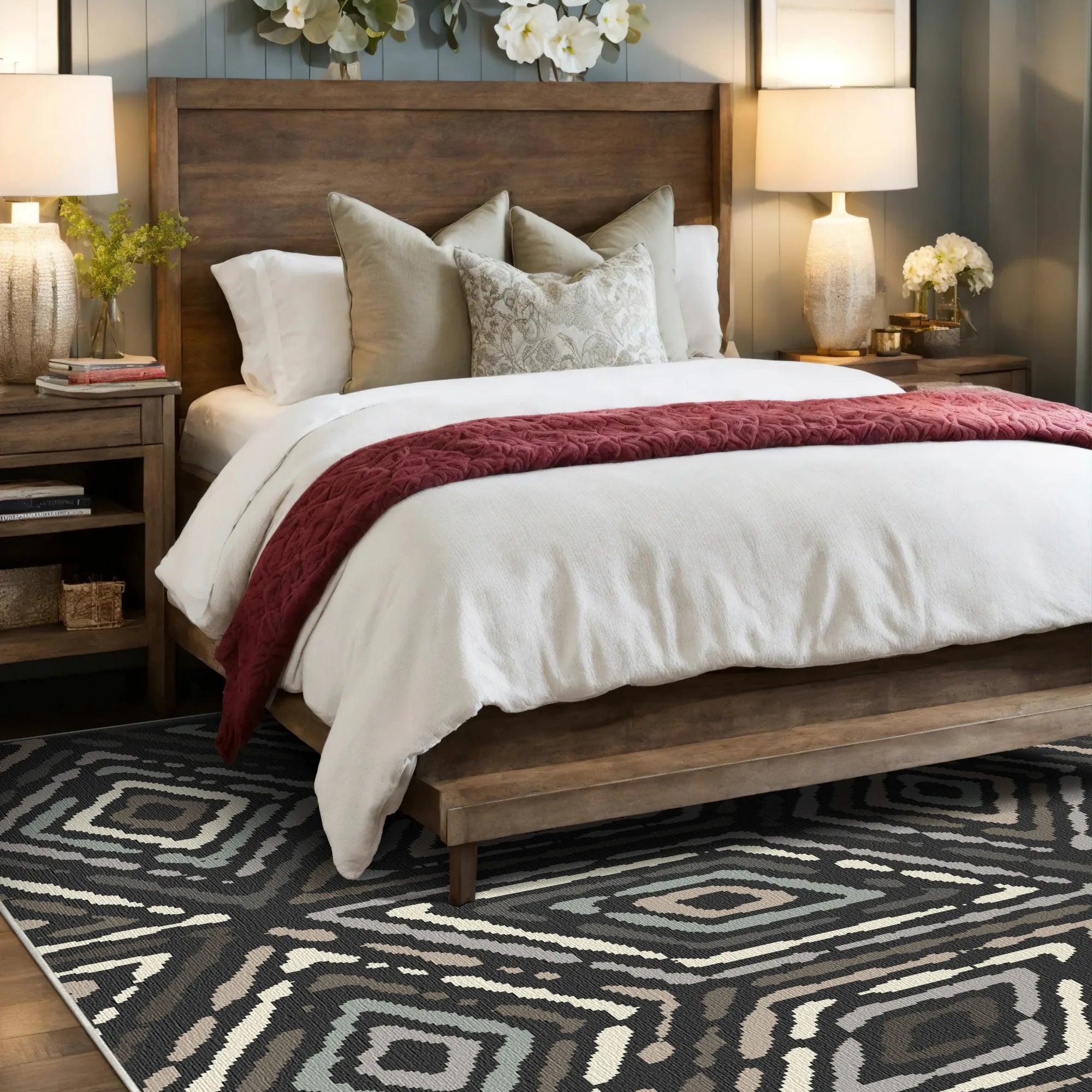 Modern Charcoal Tribal Diamond Rug