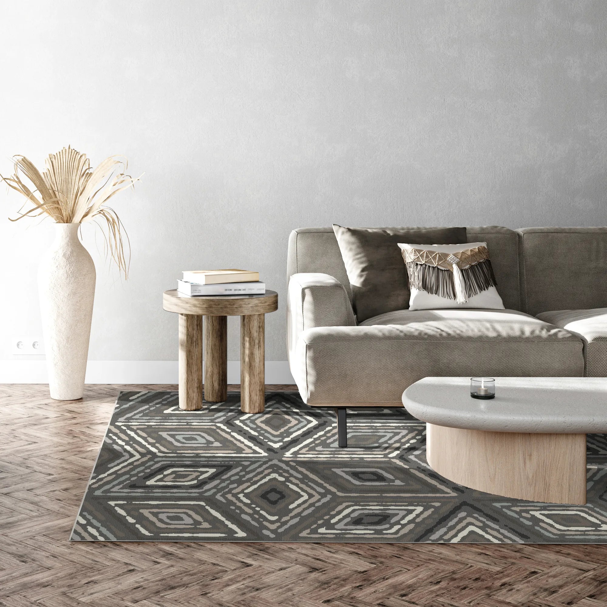 Urban Grey Tribal Diamond Rug