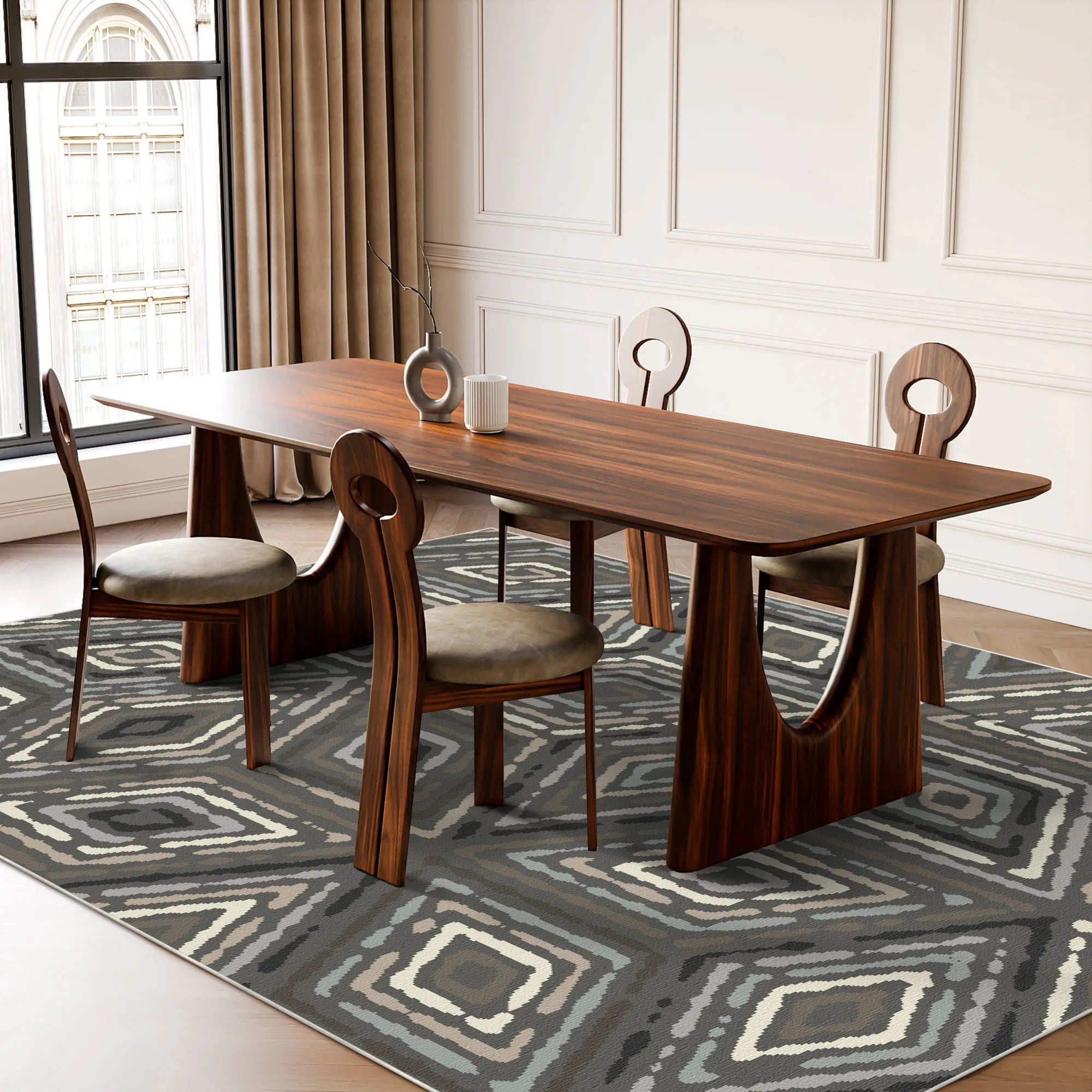 Urban Grey Tribal Diamond Rug