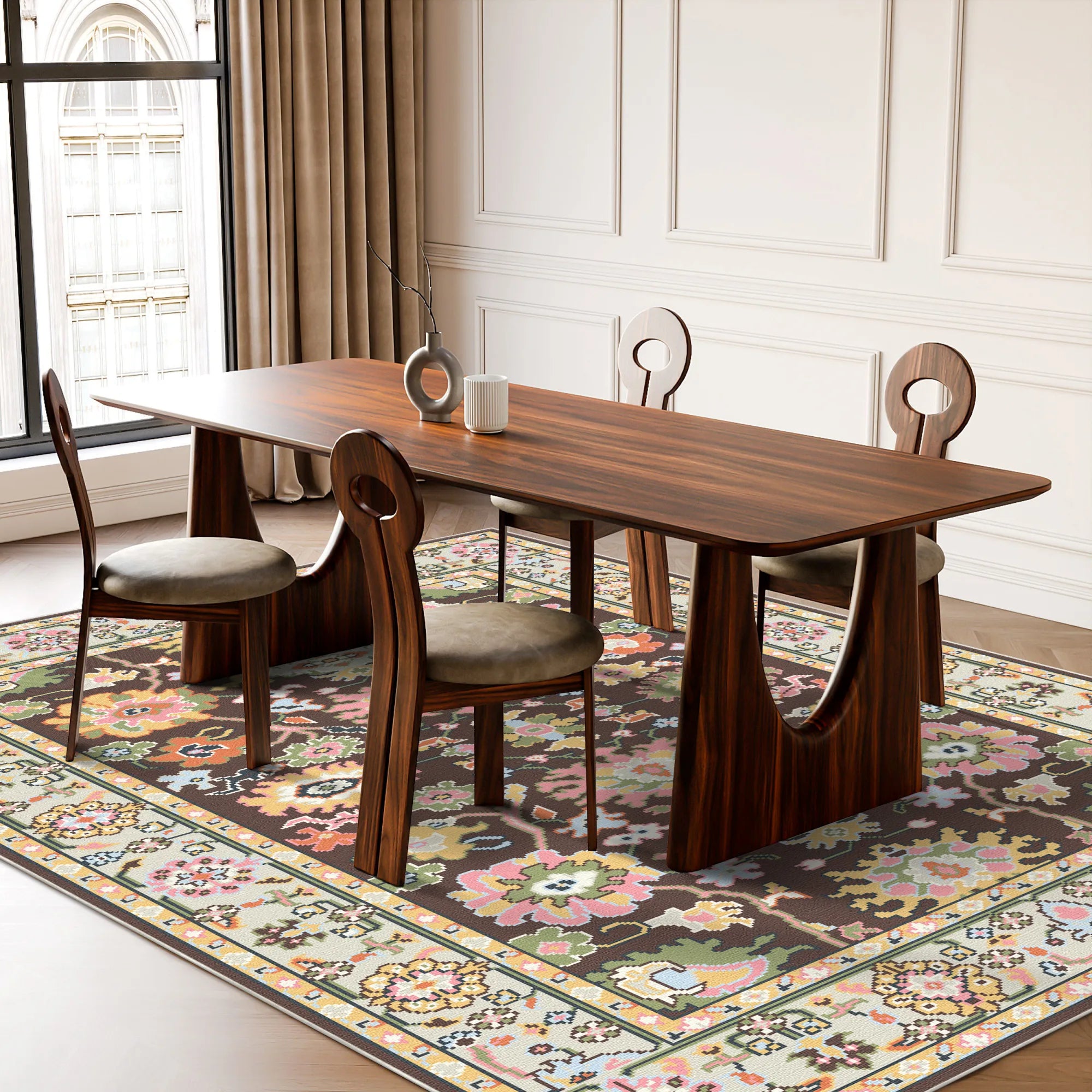 Lumina Cocoa Floral Garden Rug