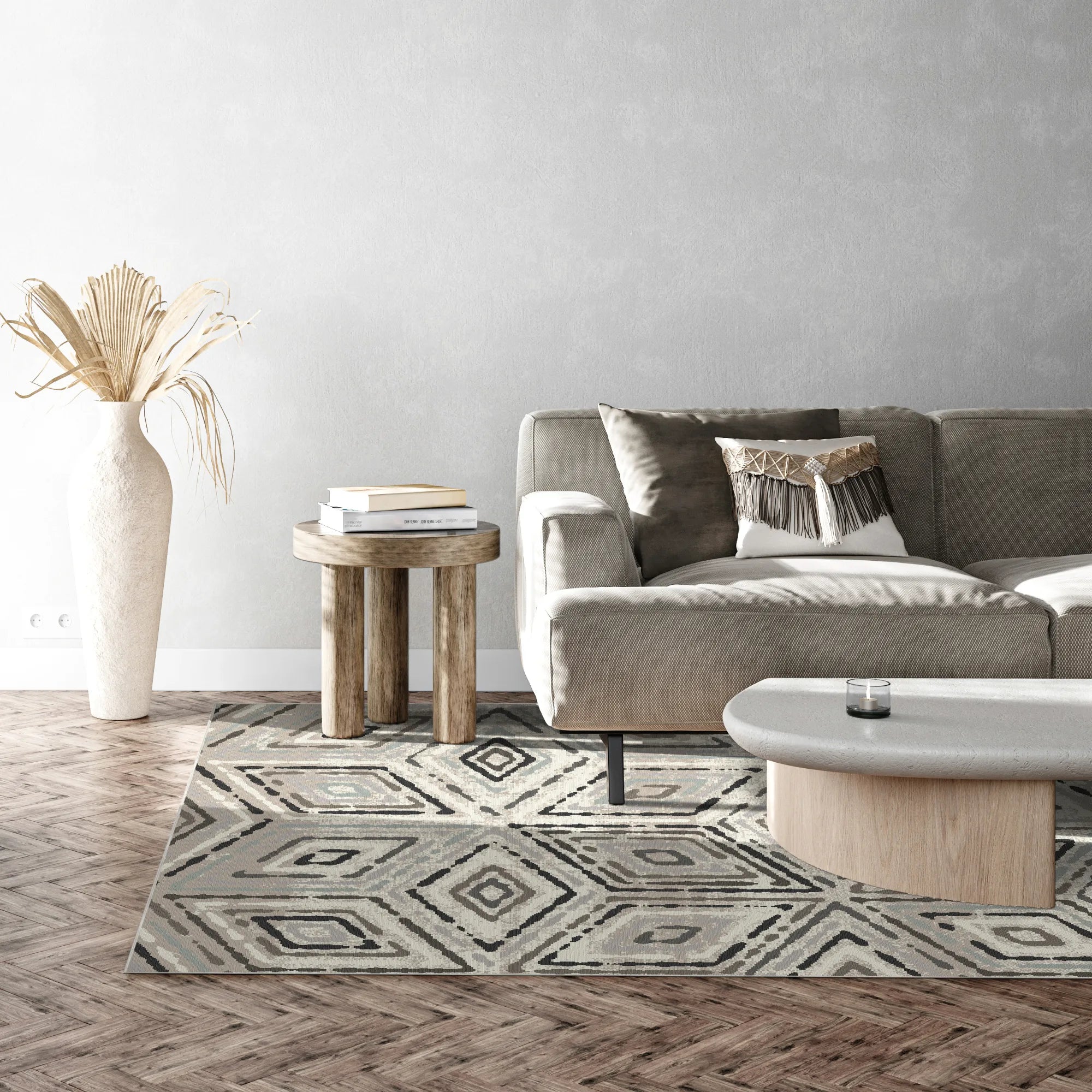 Modern Mist Geometric Diamond Rug