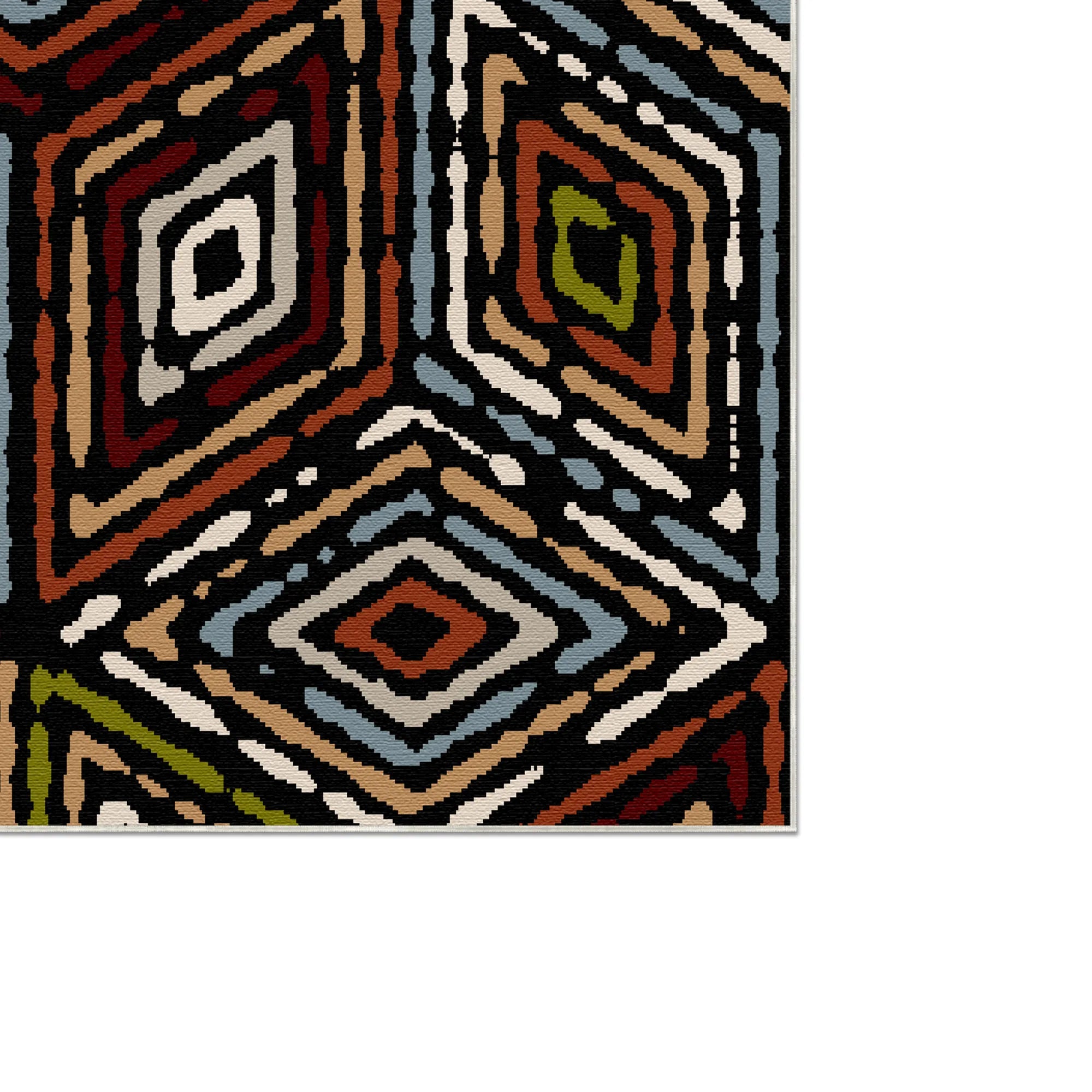 Bold Red Black Tribal Diamond Rug