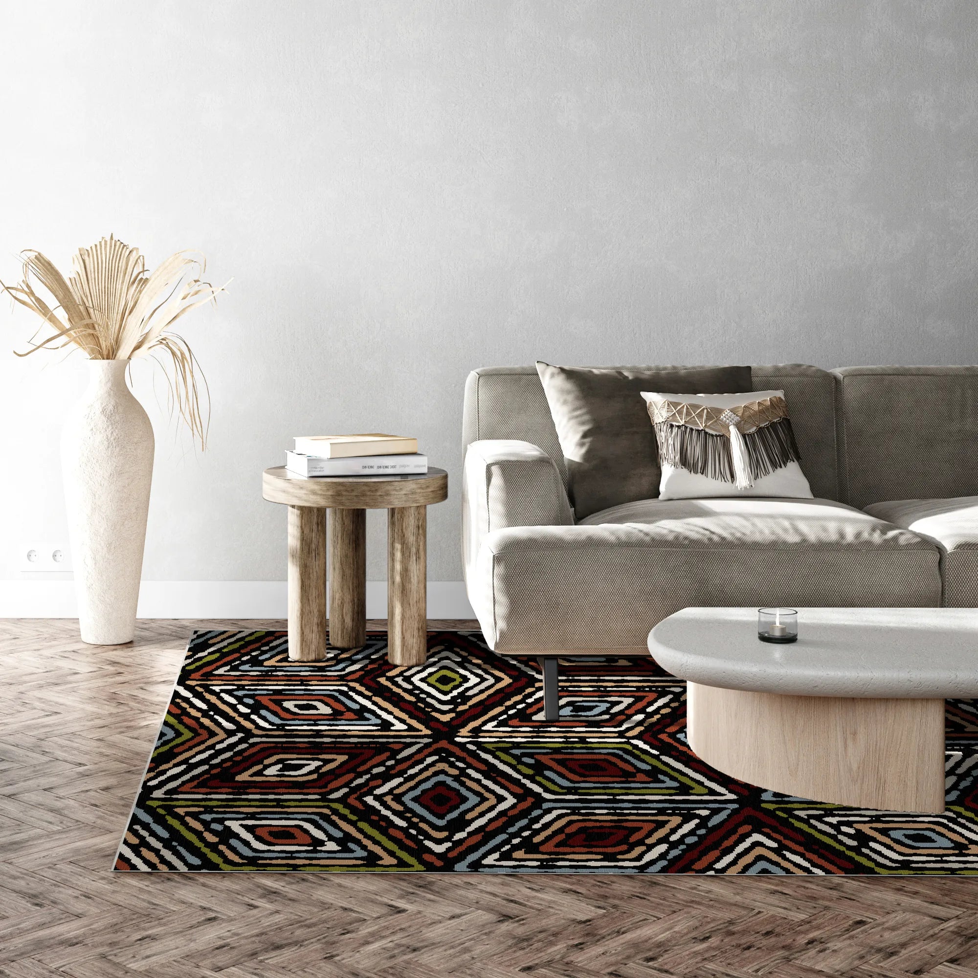 Bold Red Black Tribal Diamond Rug