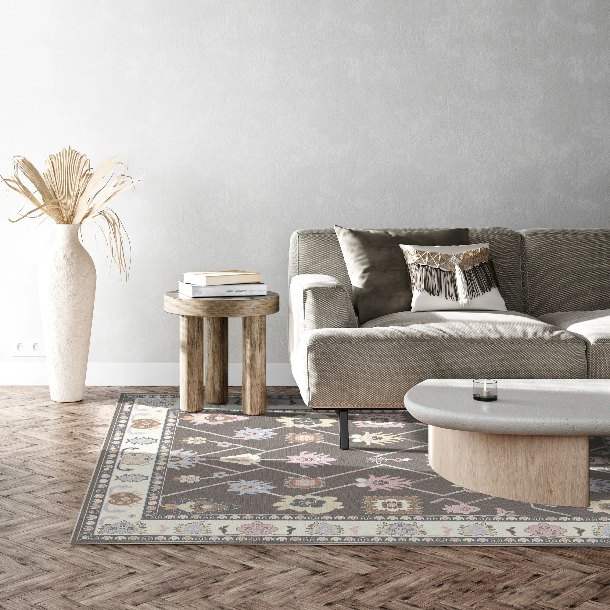 Vera Blush Lattice Floral Rug