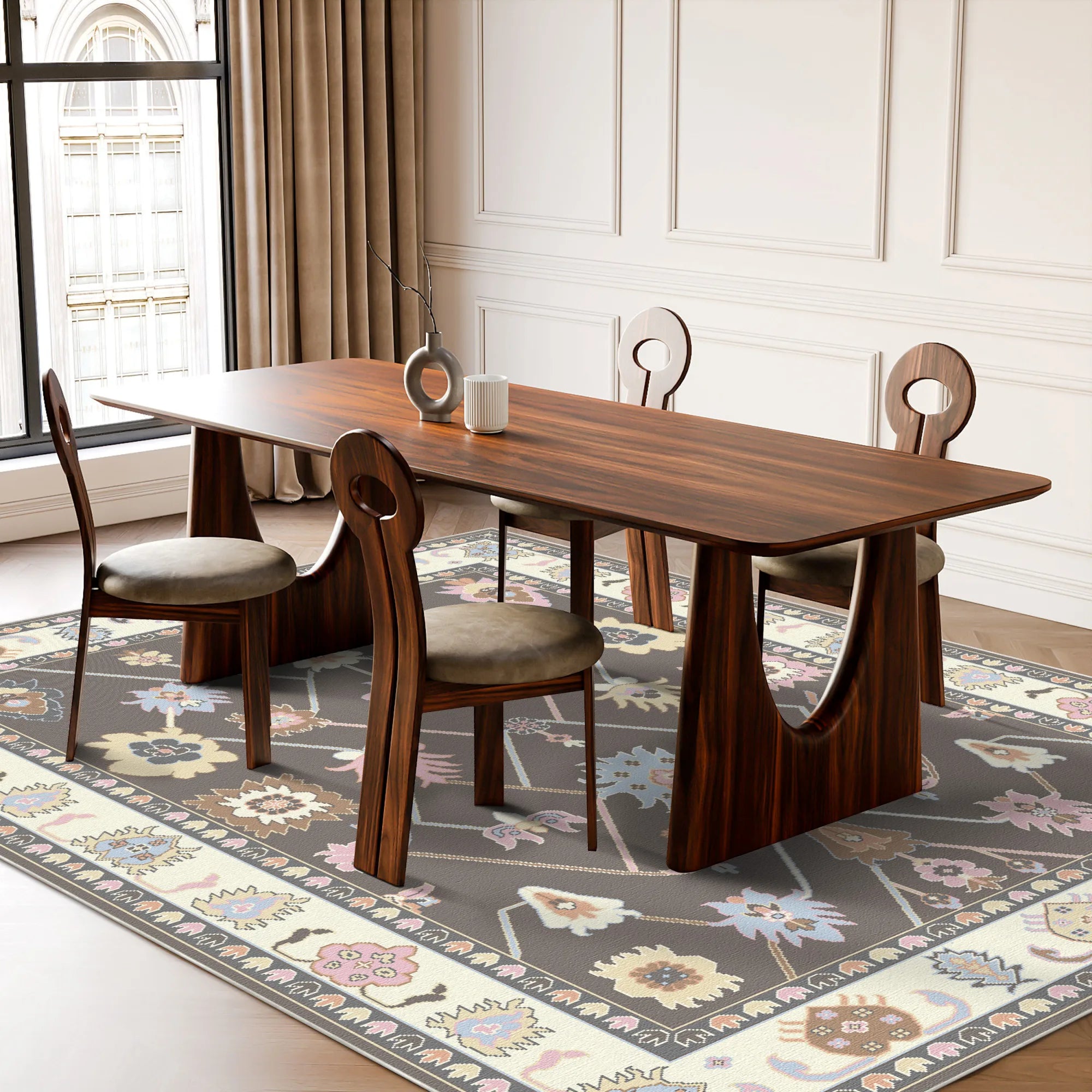 Vera Blush Lattice Floral Rug