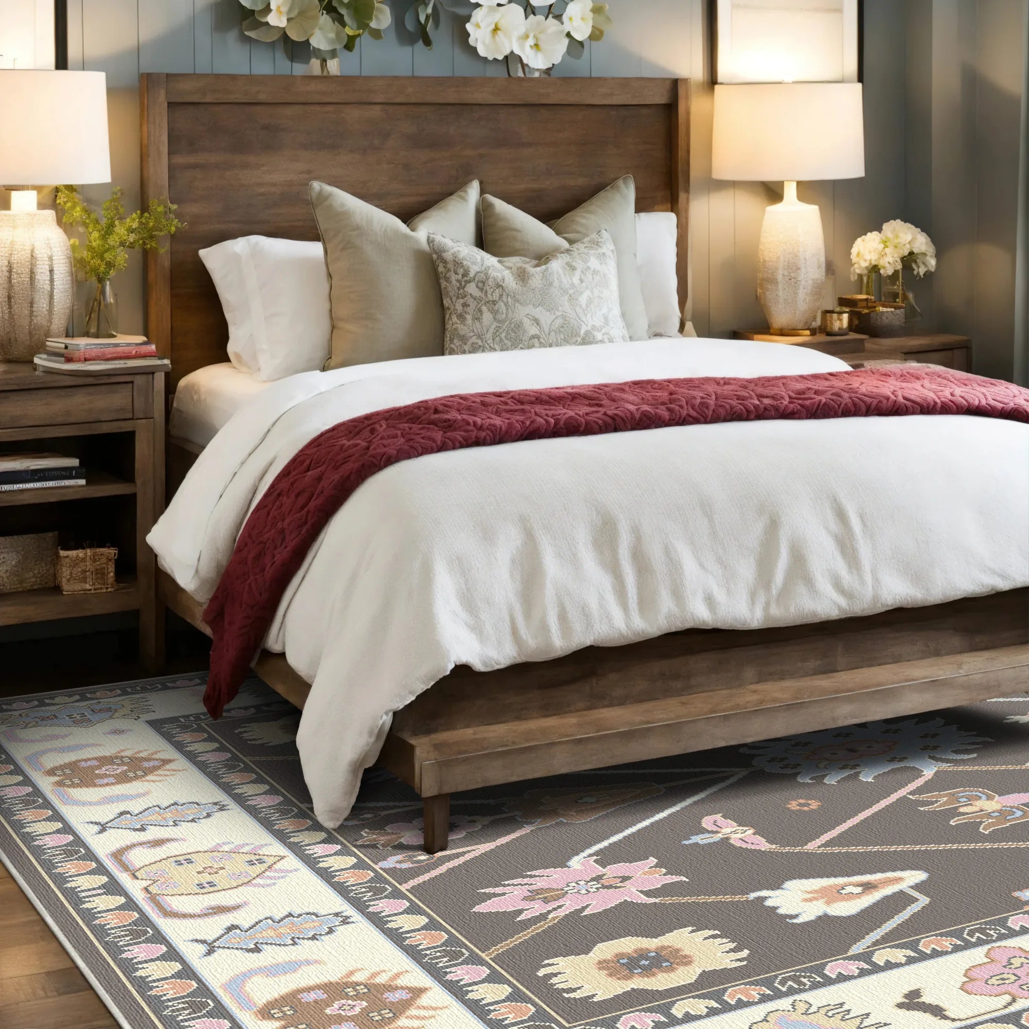 Vera Blush Lattice Floral Rug