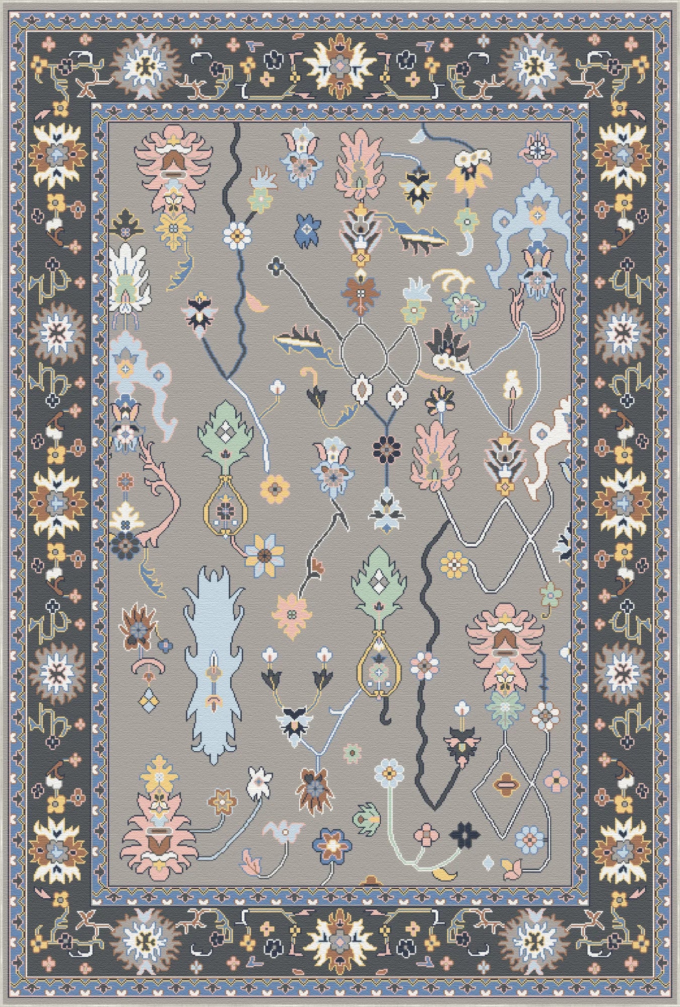 Aura Charcoal Meadow Floral Rug