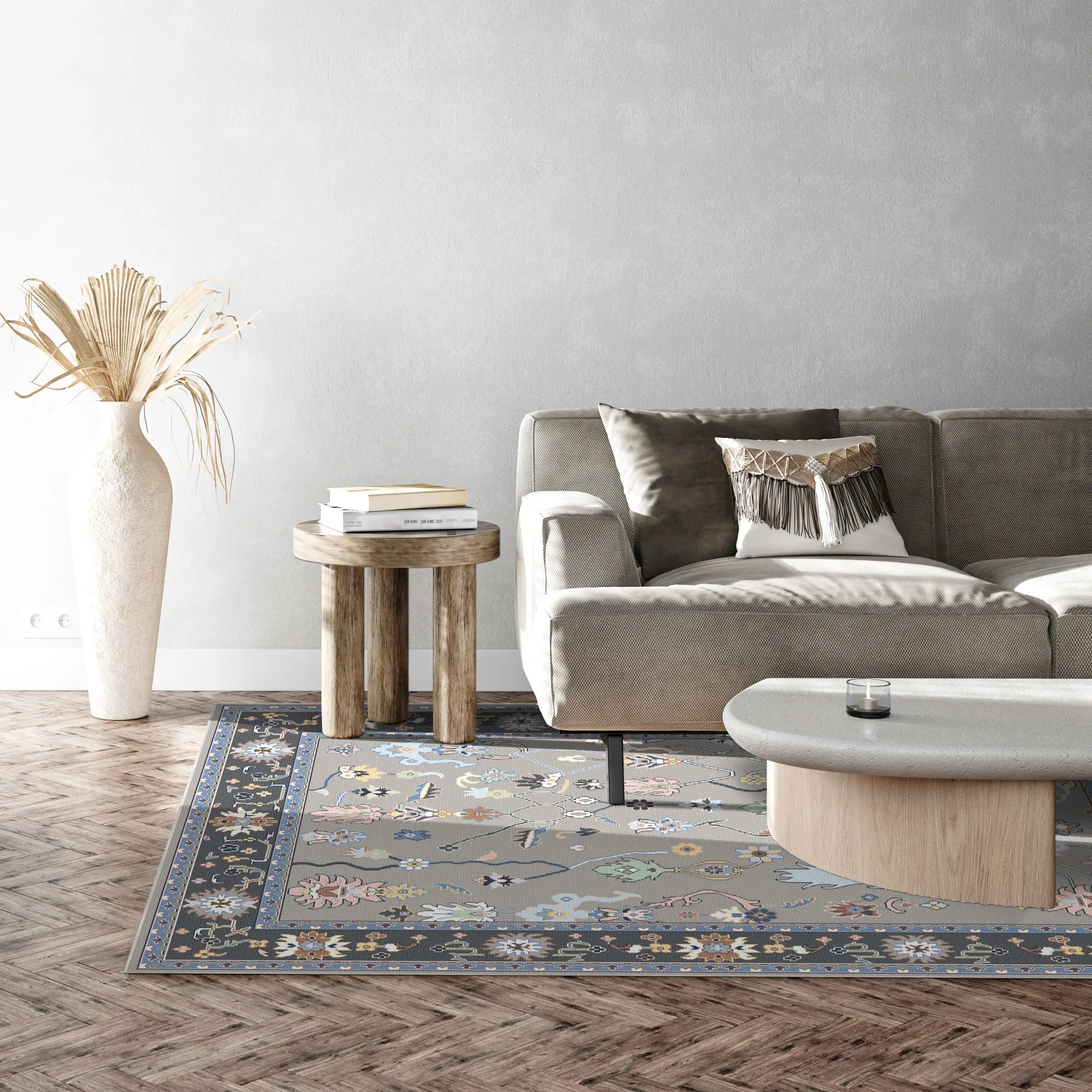 Aura Charcoal Meadow Floral Rug