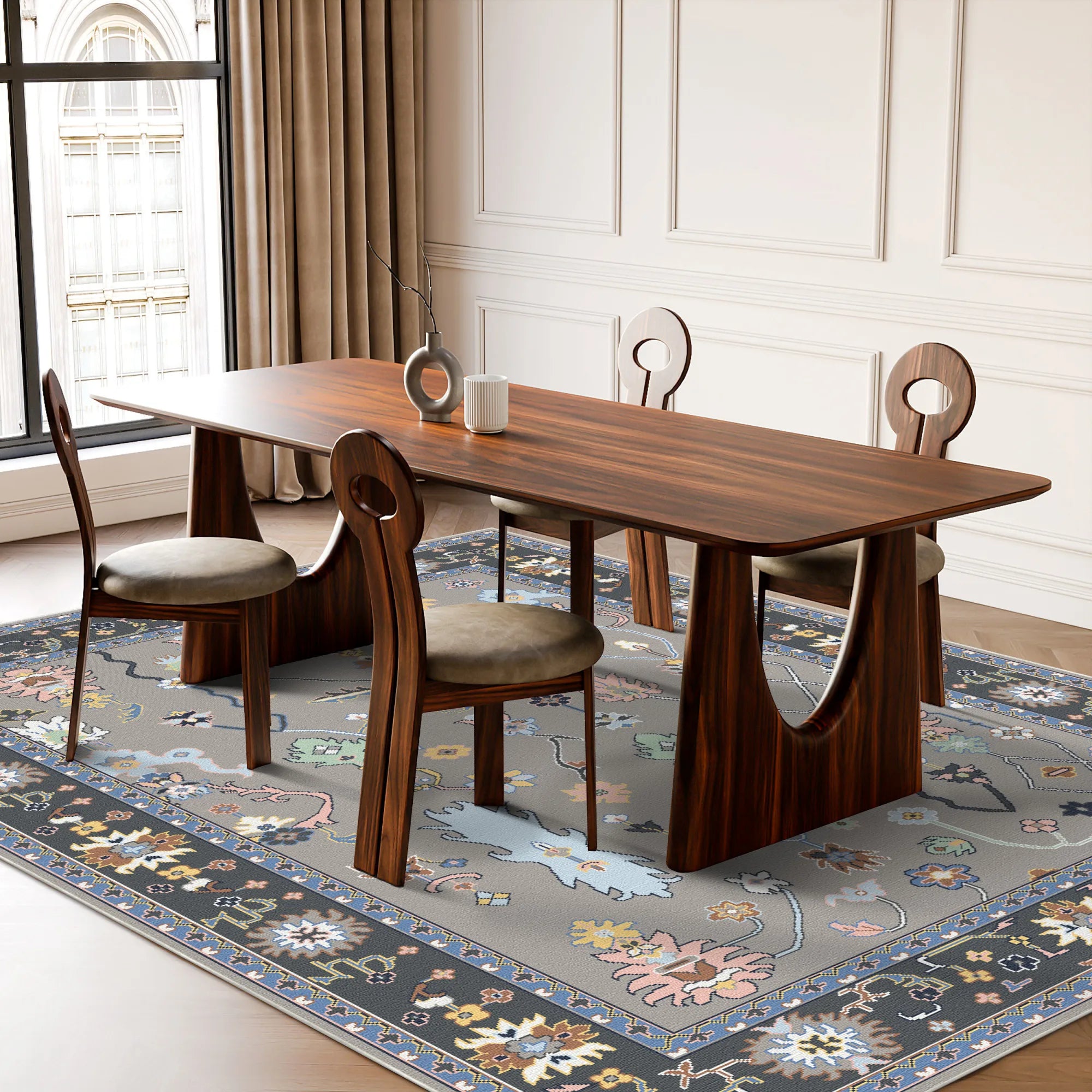 Aura Charcoal Meadow Floral Rug