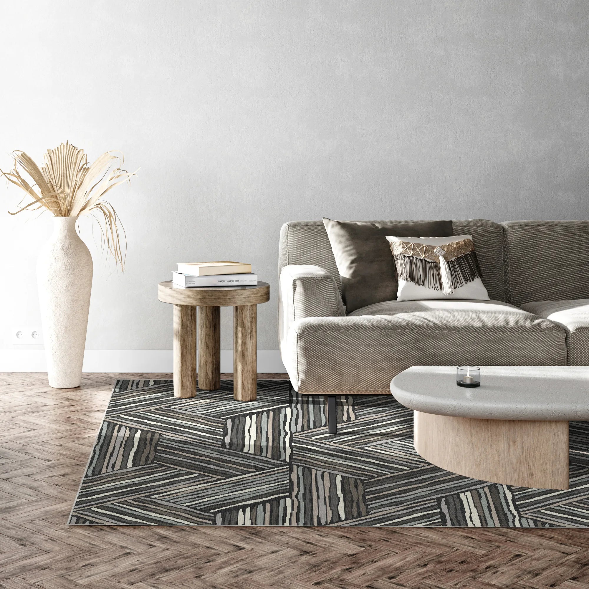 Modern Charcoal Linear Triangle Rug