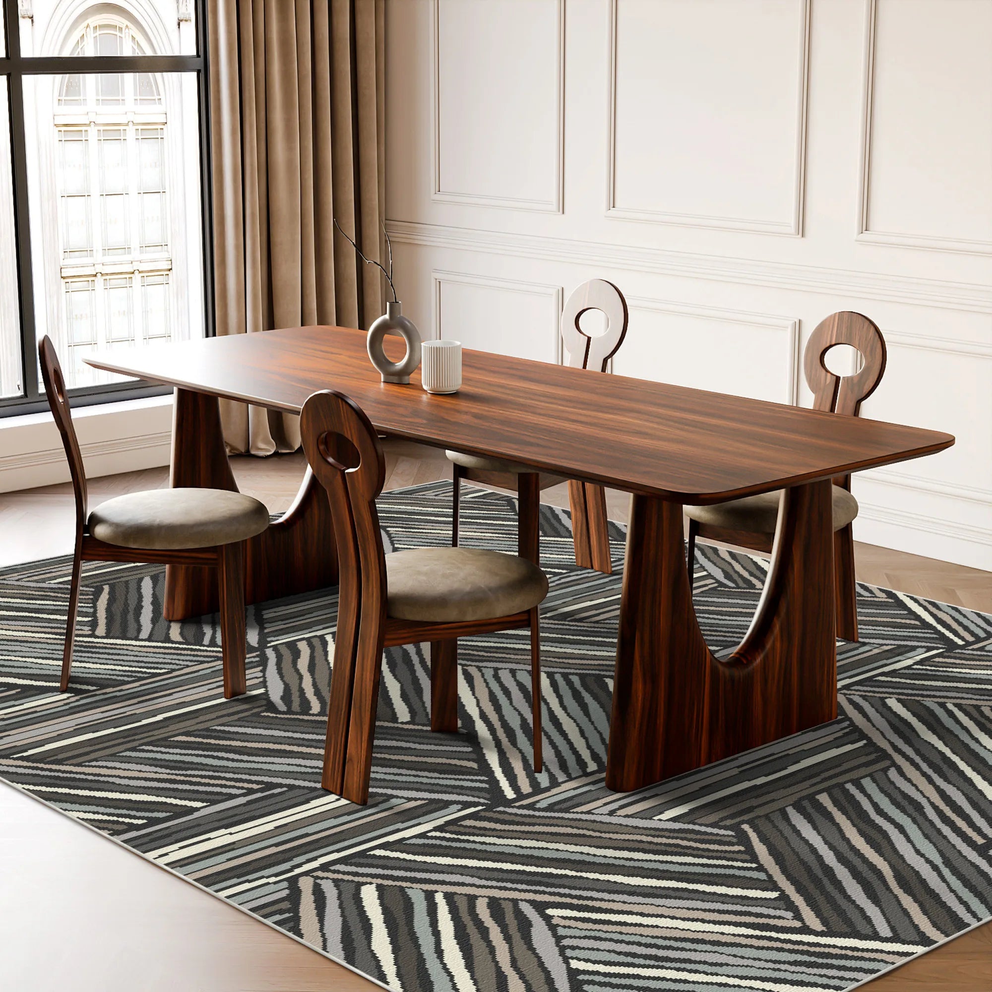 Modern Charcoal Linear Triangle Rug