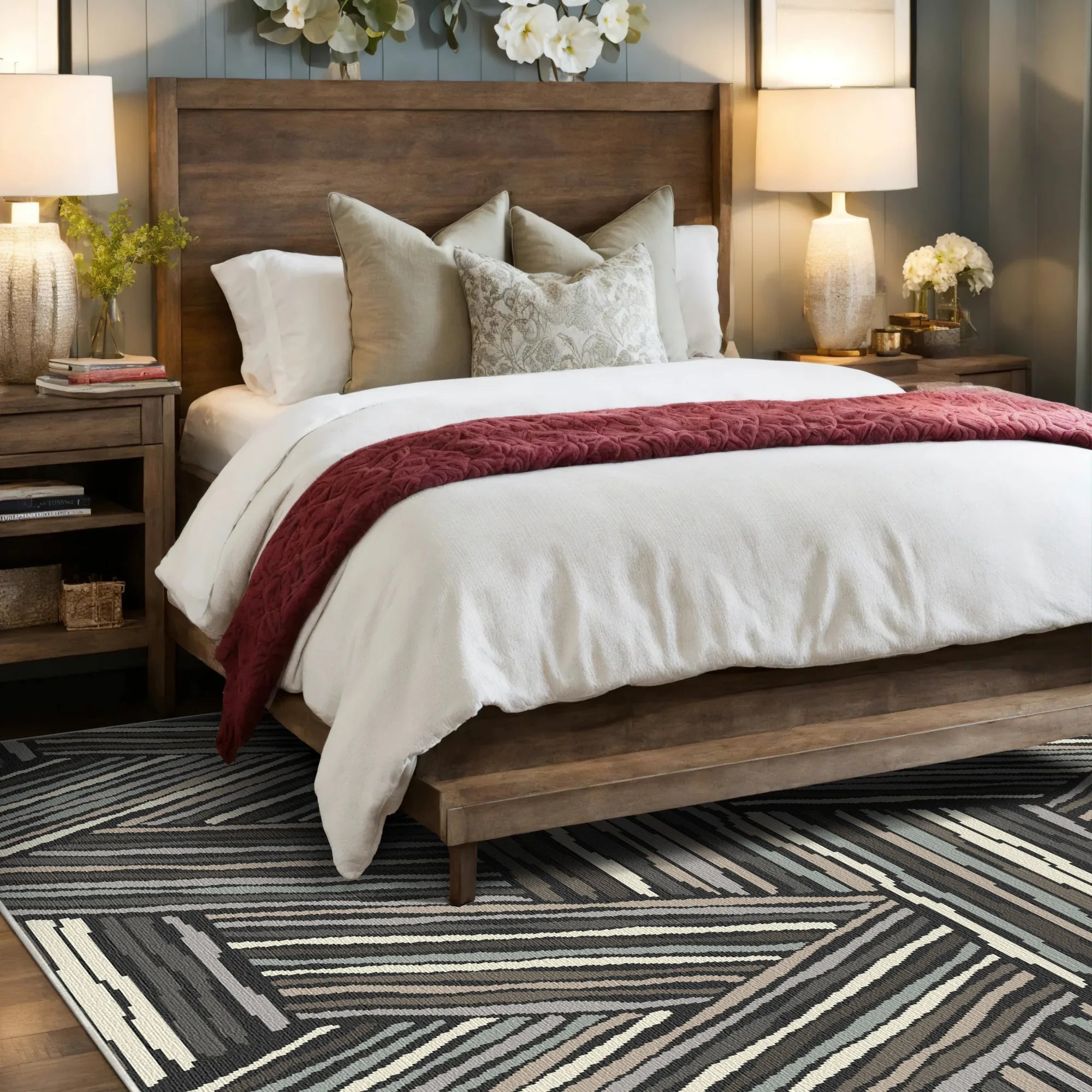 Modern Charcoal Linear Triangle Rug