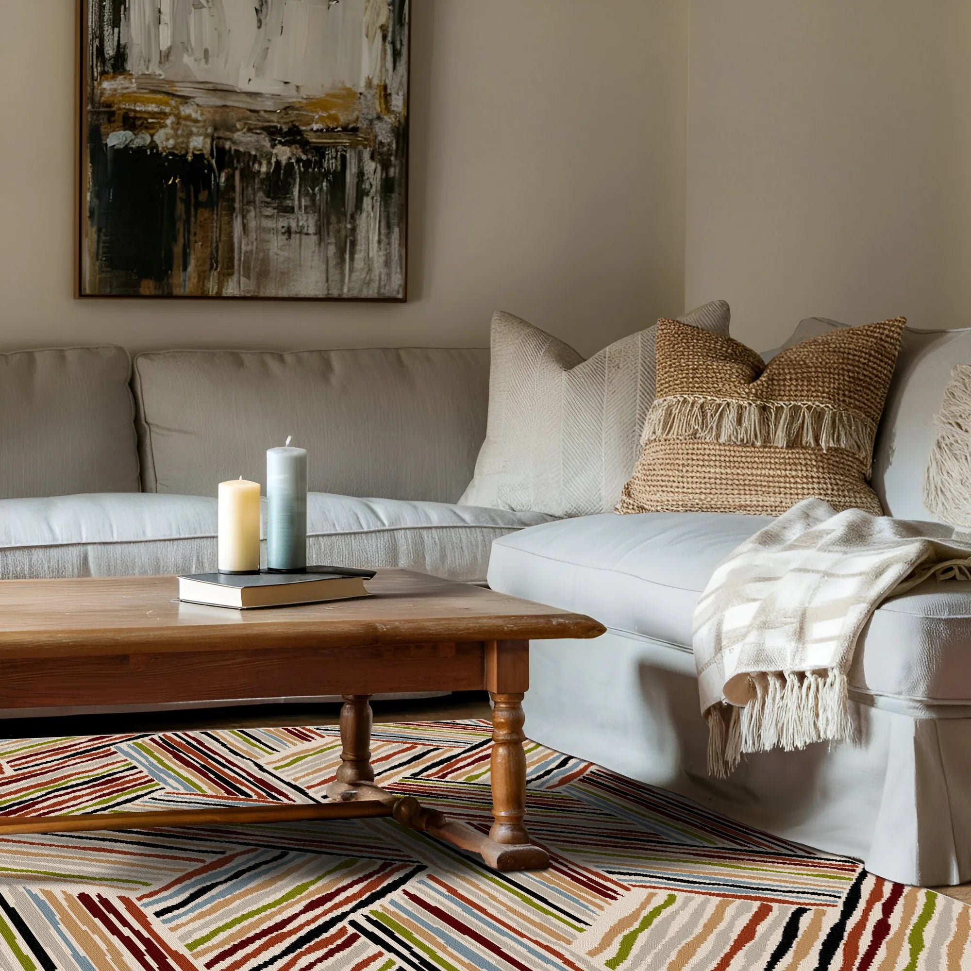 Eclectic Multicolor Linear Geometric Rug