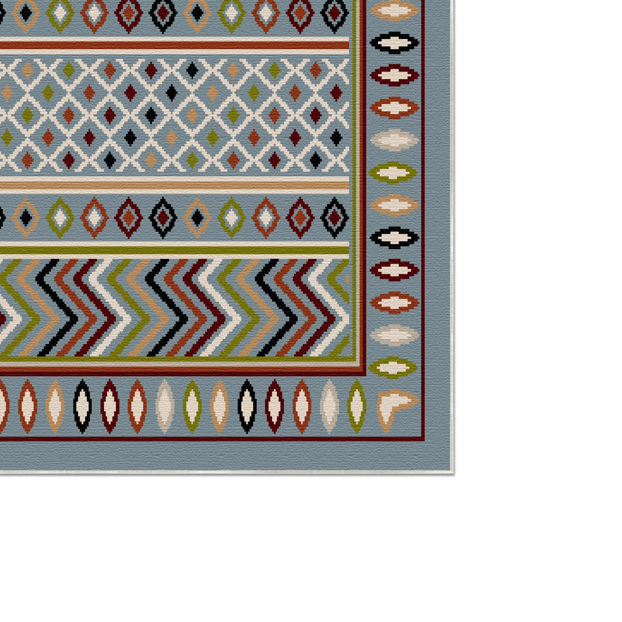 Azure Trail Geometric Washable Rug