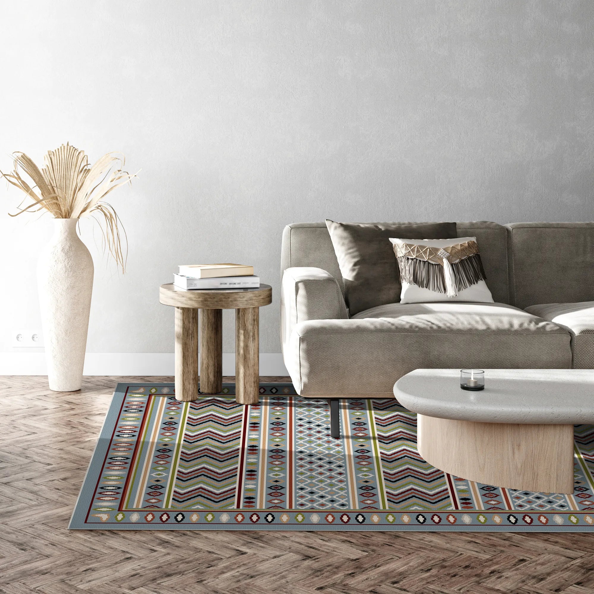 Azure Trail Geometric Washable Rug