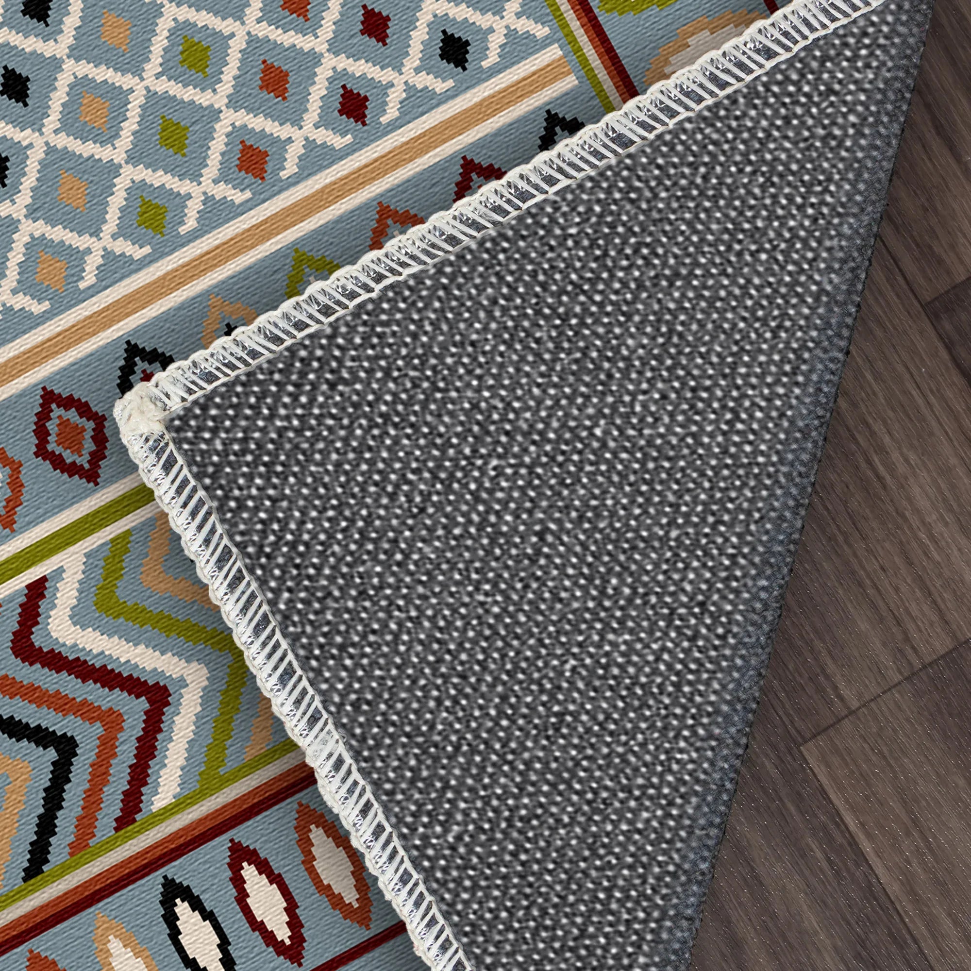 Azure Trail Geometric Washable Rug