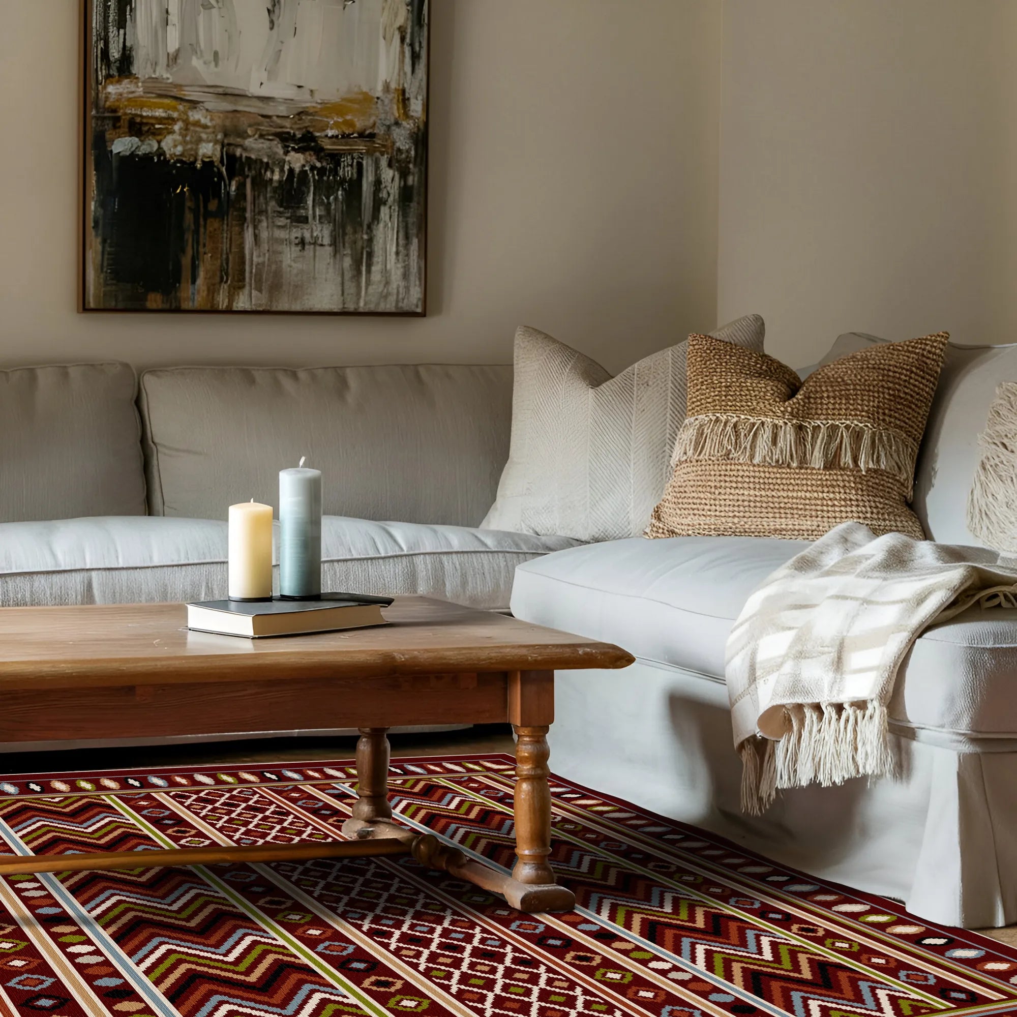 Canyon Clay Geometric Washable Rug