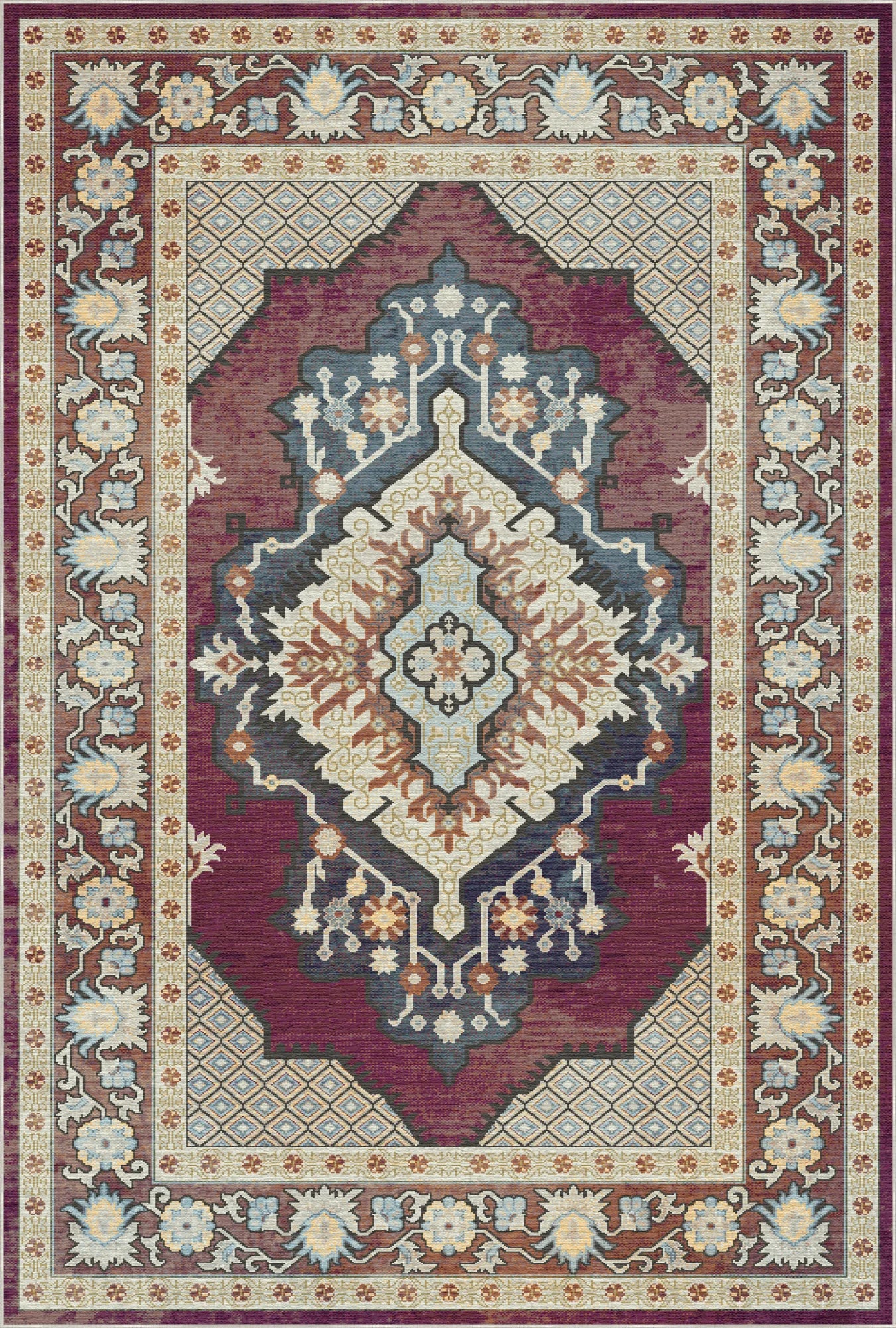 Vala Plum Diamond Medallion Rug