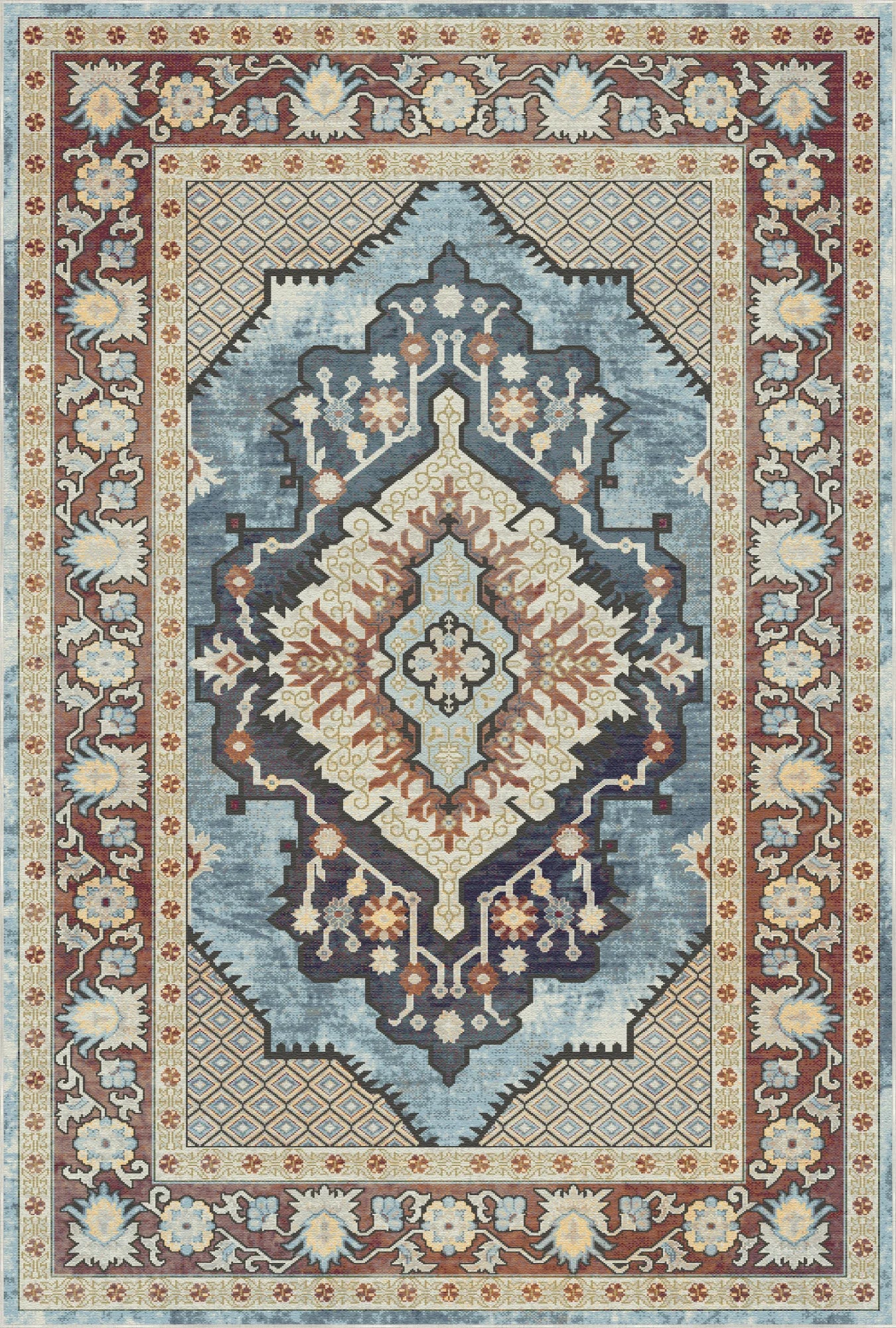 Zephyr Azure Diamond Medallion Rug