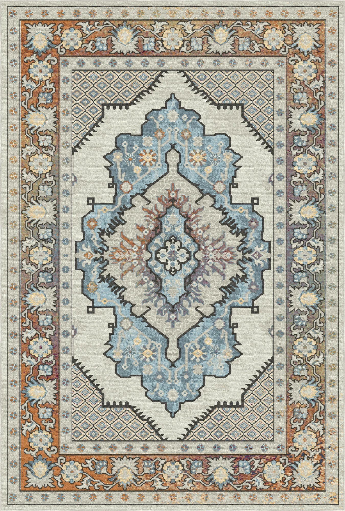 Elara Ivory Diamond Medallion Rug