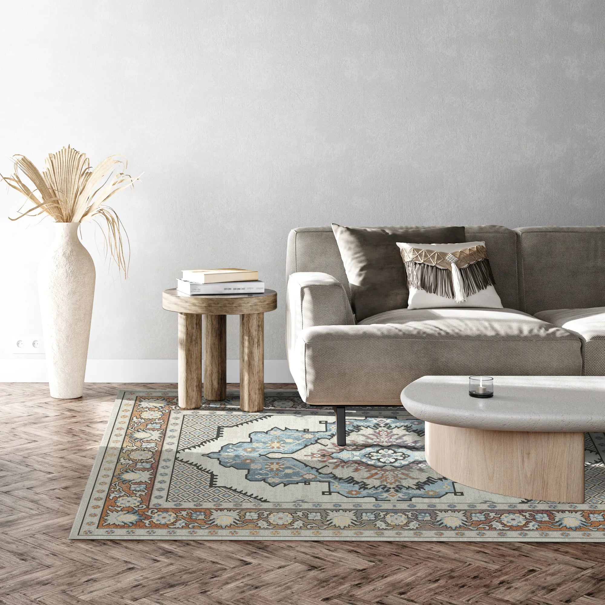 Elara Ivory Diamond Medallion Rug