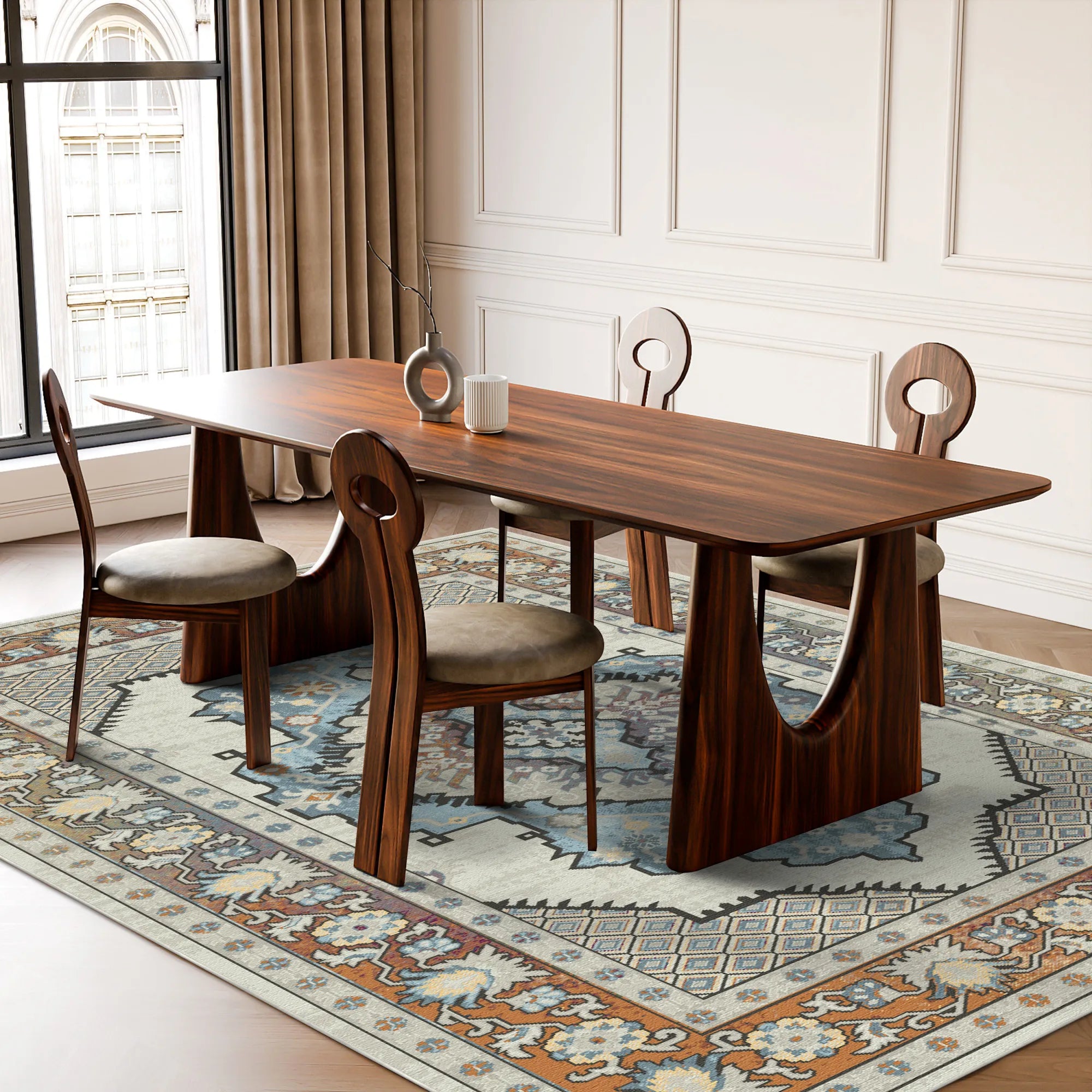 Elara Ivory Diamond Medallion Rug