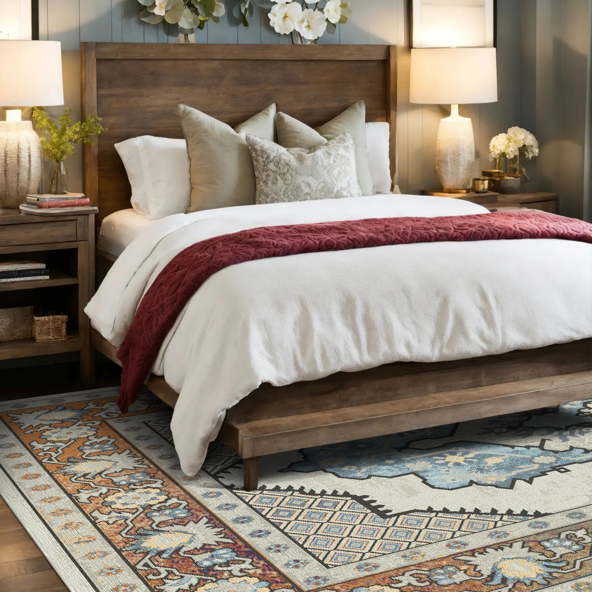 Elara Ivory Diamond Medallion Rug